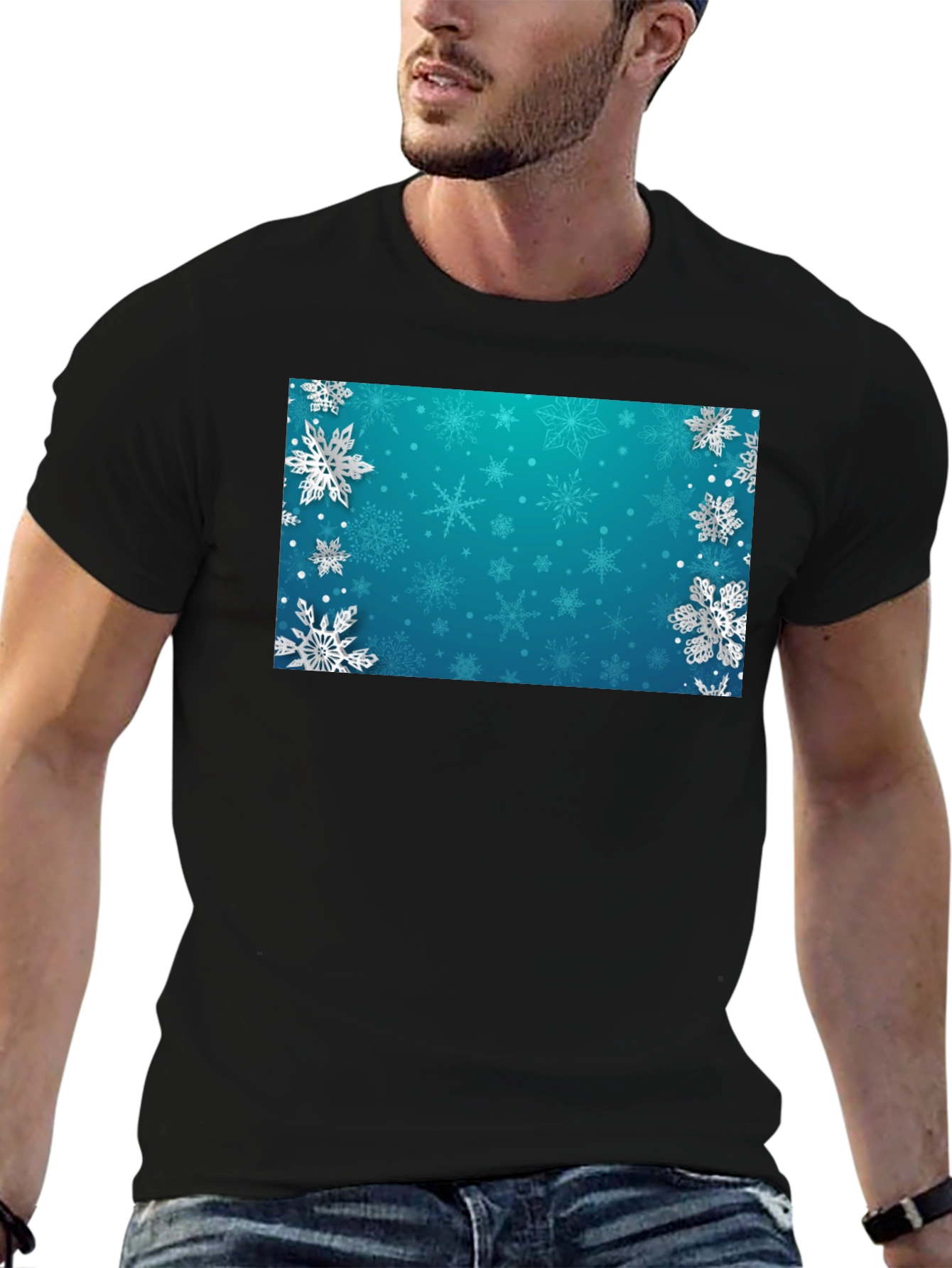 Winter Snowflake Graphic Tee - Black Cotton Blend