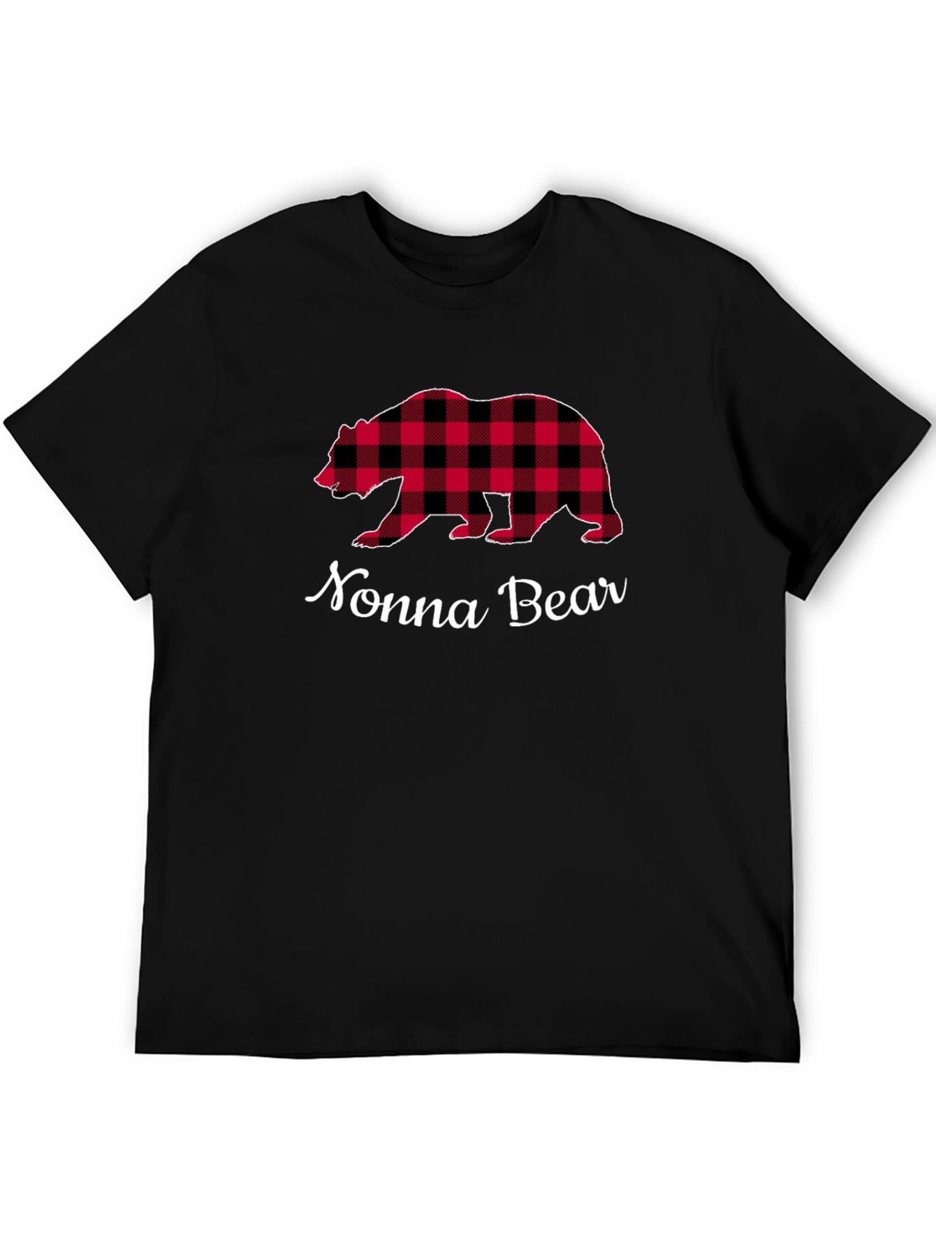 Nonna Bear Plaid Graphic Tee - Black Cotton Shirt
