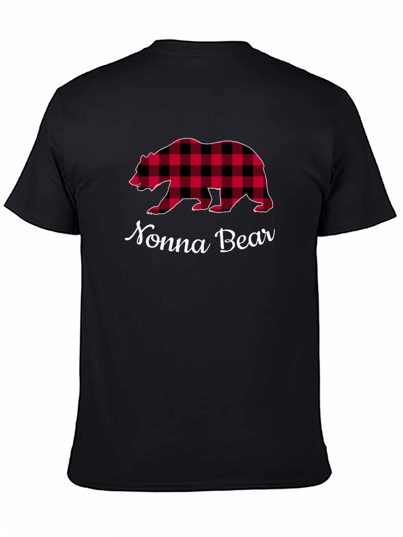 Nonna Bear Plaid Graphic Tee - Black Cotton Shirt