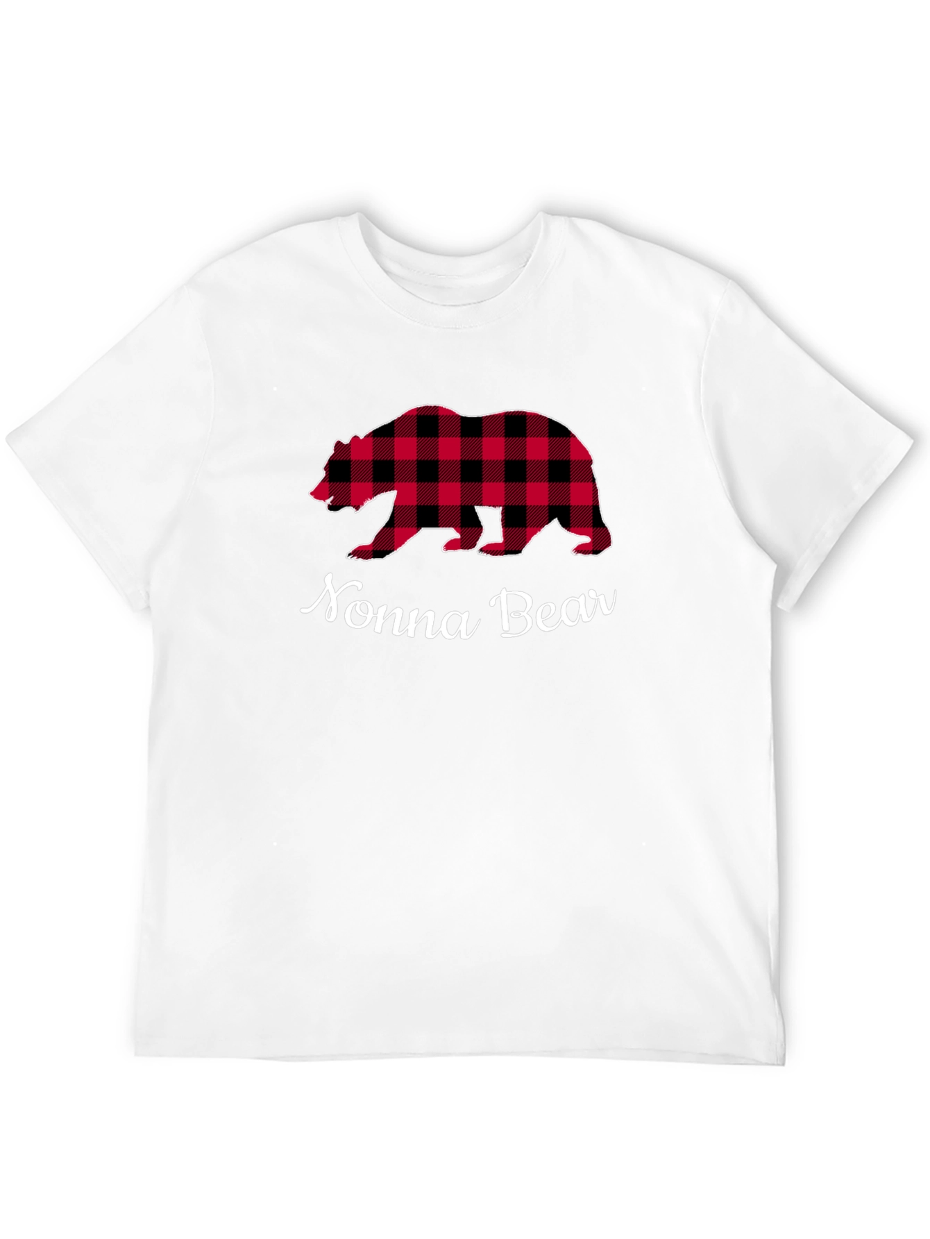 Nonna Bear Plaid Graphic Tee - Black Cotton Shirt