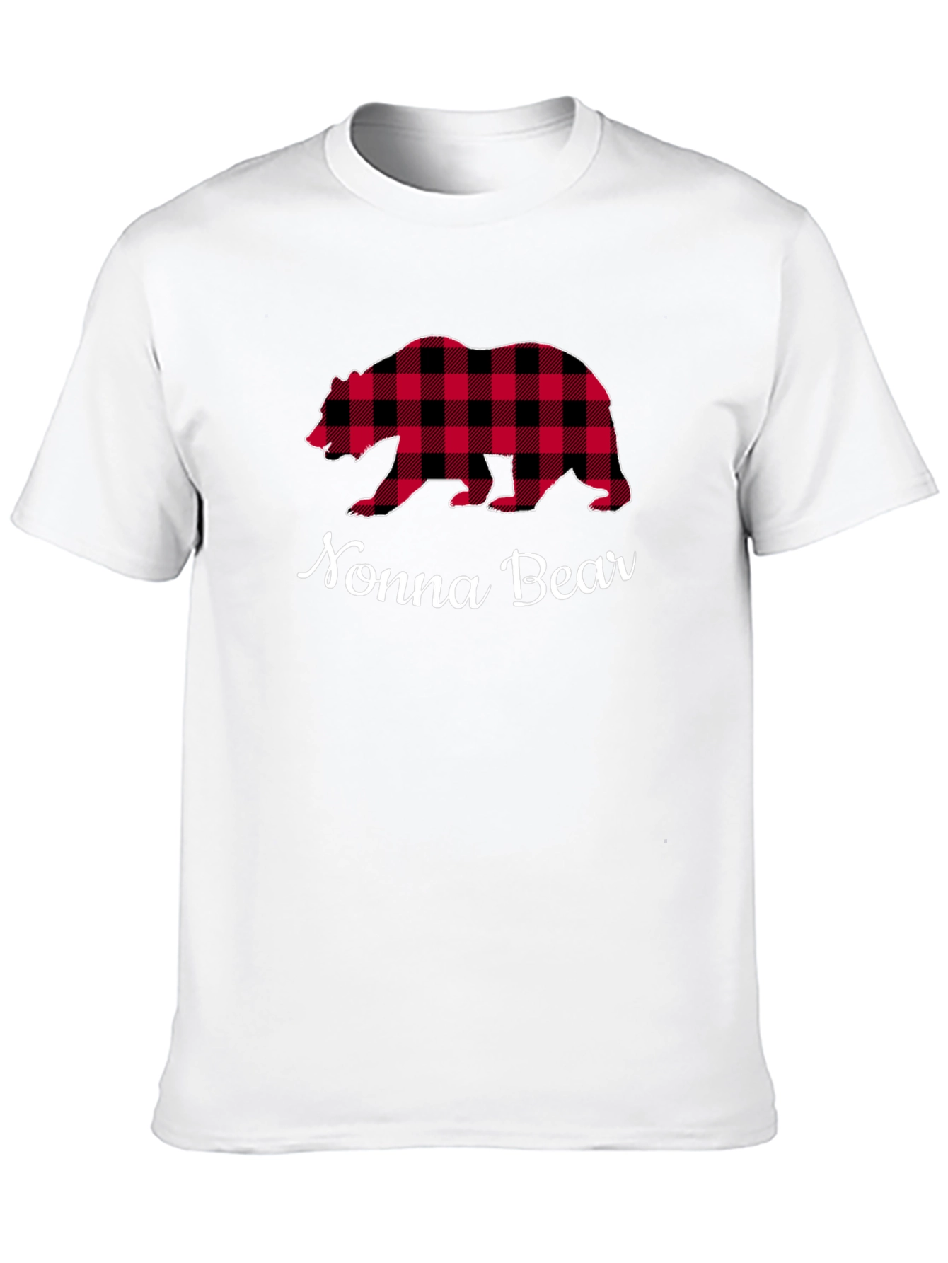 Nonna Bear Plaid Graphic Tee - Black Cotton Shirt