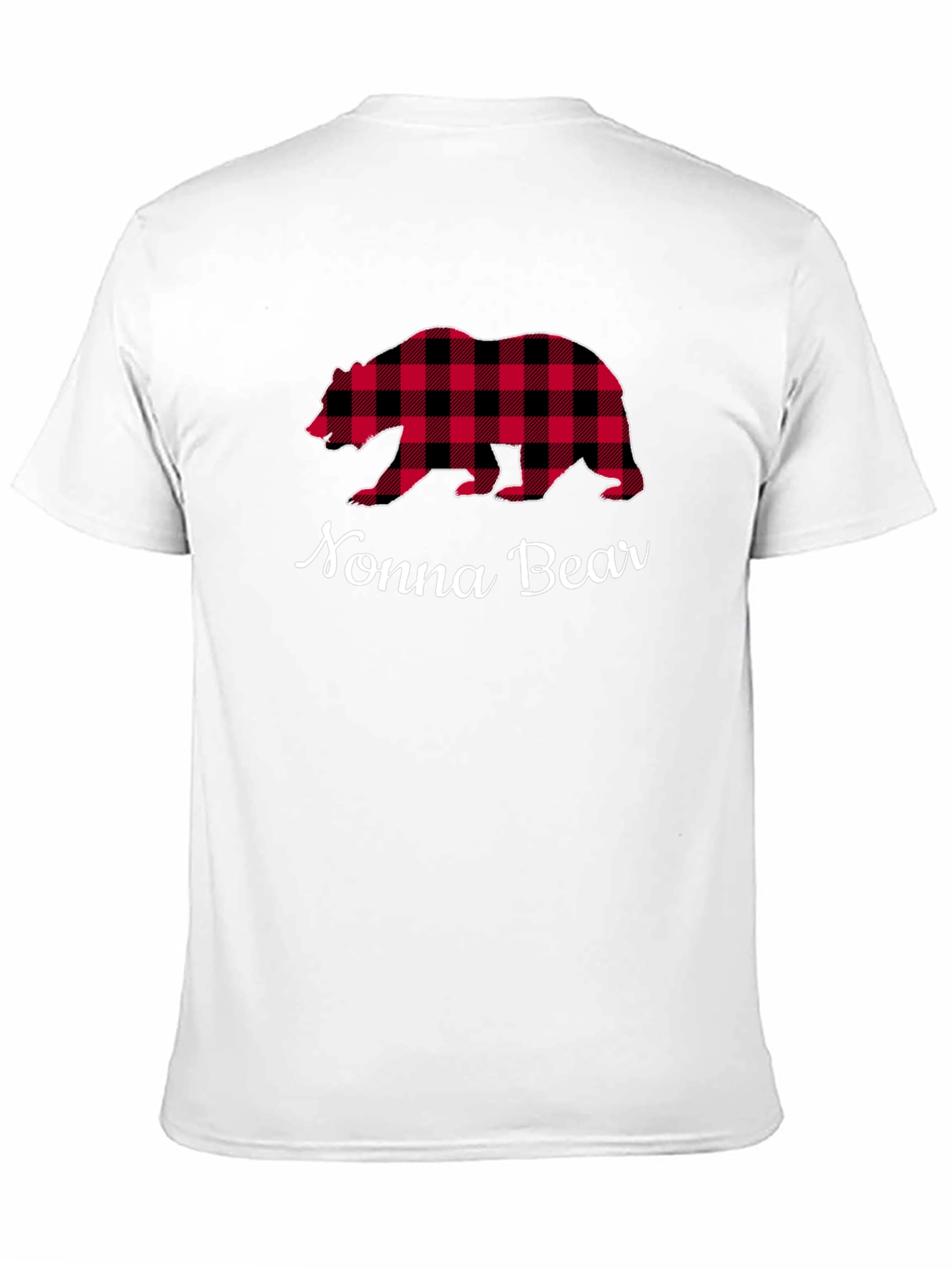 Nonna Bear Plaid Graphic Tee - Black Cotton Shirt