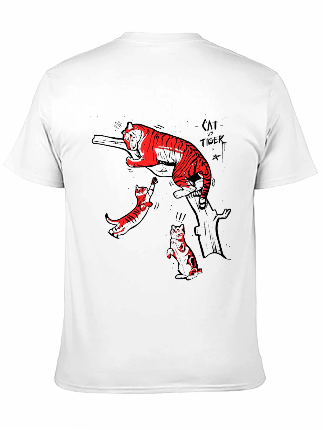 Black T-Shirt with Cat vs Tiger Graphic