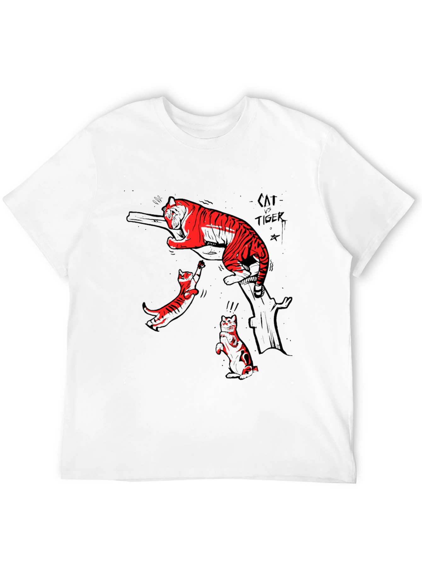 Black T-Shirt with Cat vs Tiger Graphic