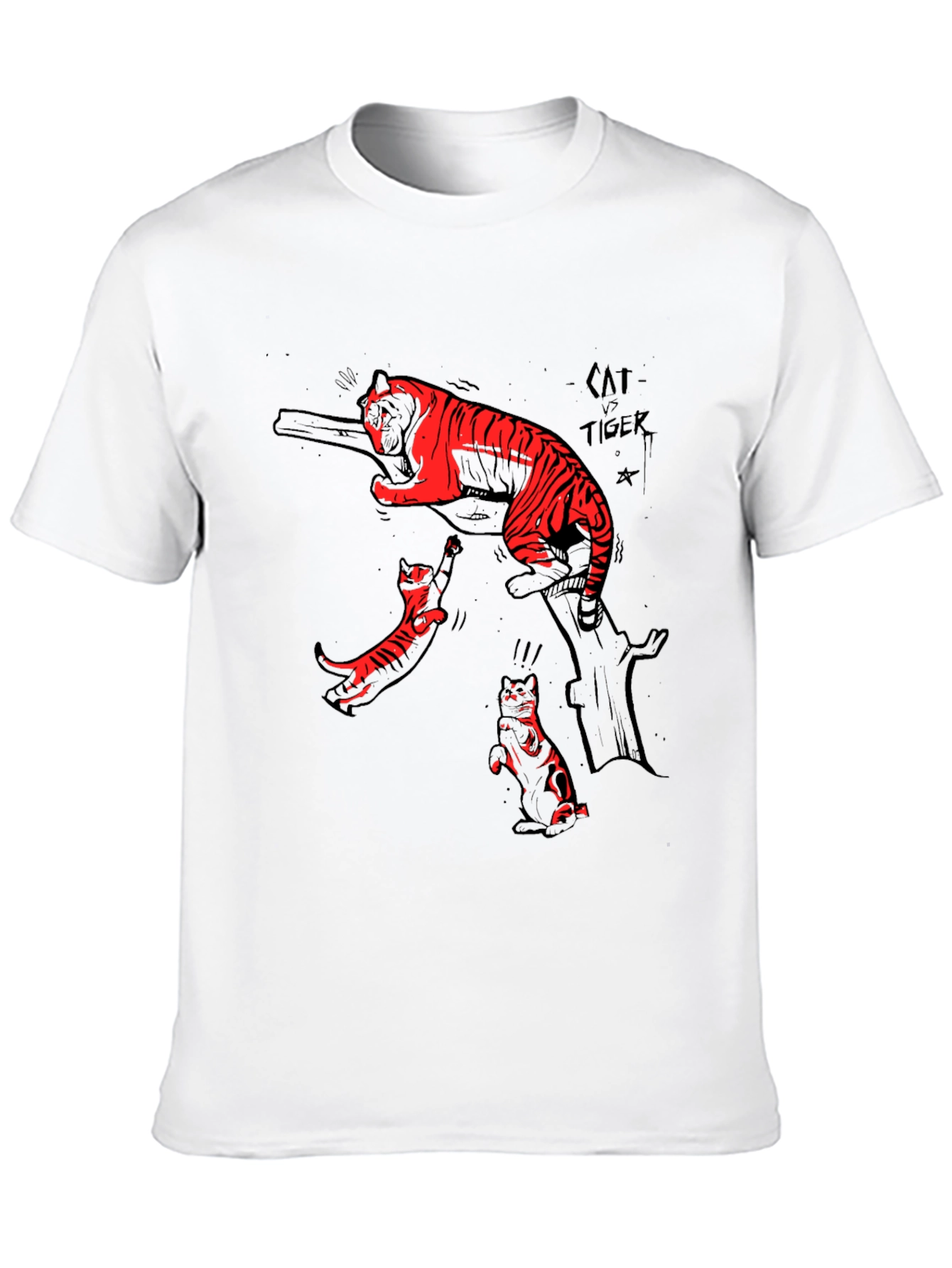 Black T-Shirt with Cat vs Tiger Graphic