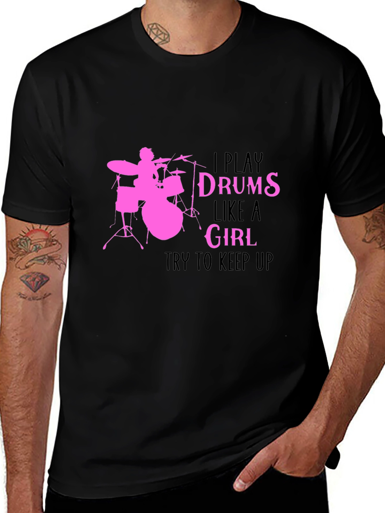 I Play Drums Like A Girl Black T-Shirt
