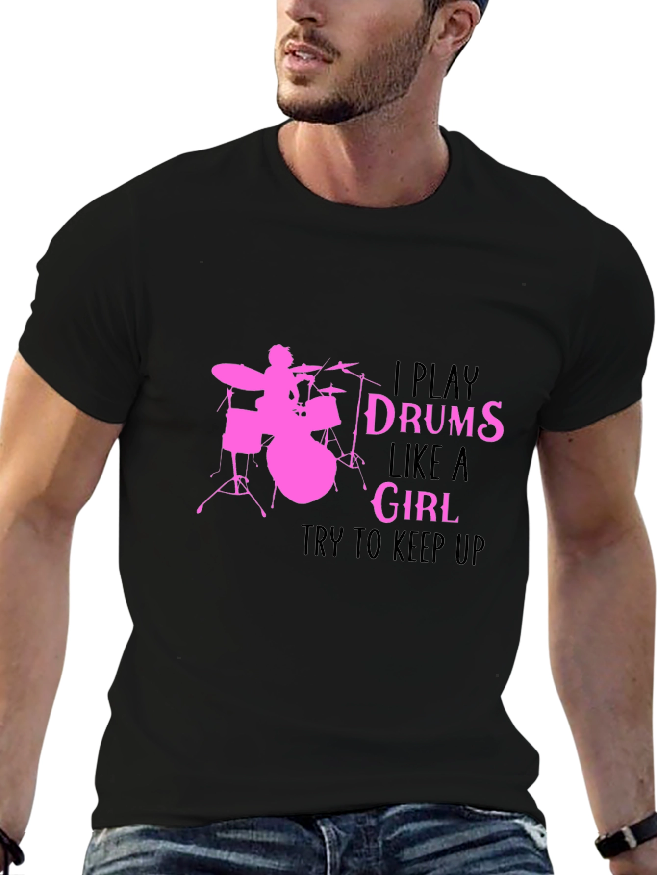 I Play Drums Like A Girl Black T-Shirt