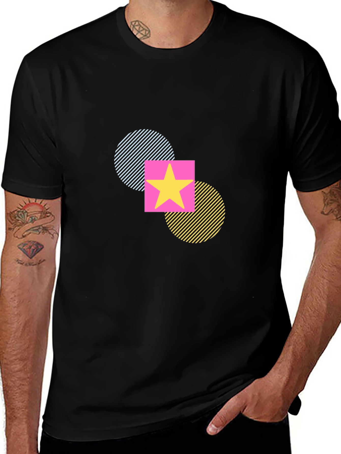 Funky Geometric Star T-Shirt - Black Casual Tee
