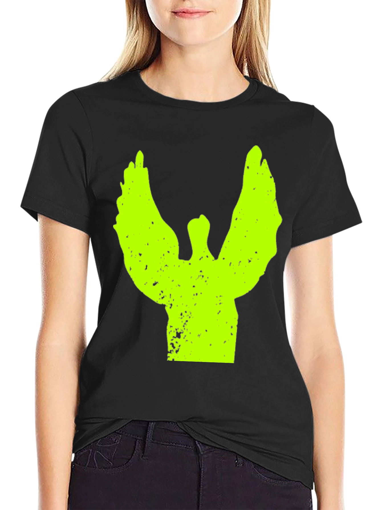 Neon Angel Graphic Print Black T-Shirt