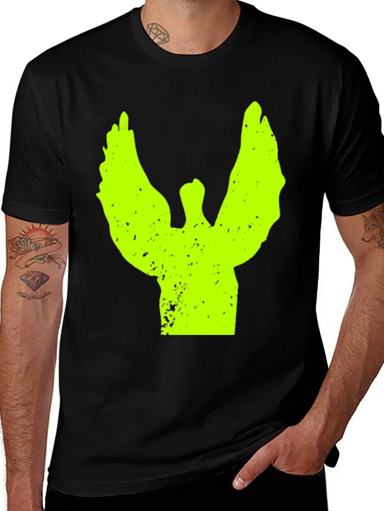 Neon Angel Graphic Print Black T-Shirt