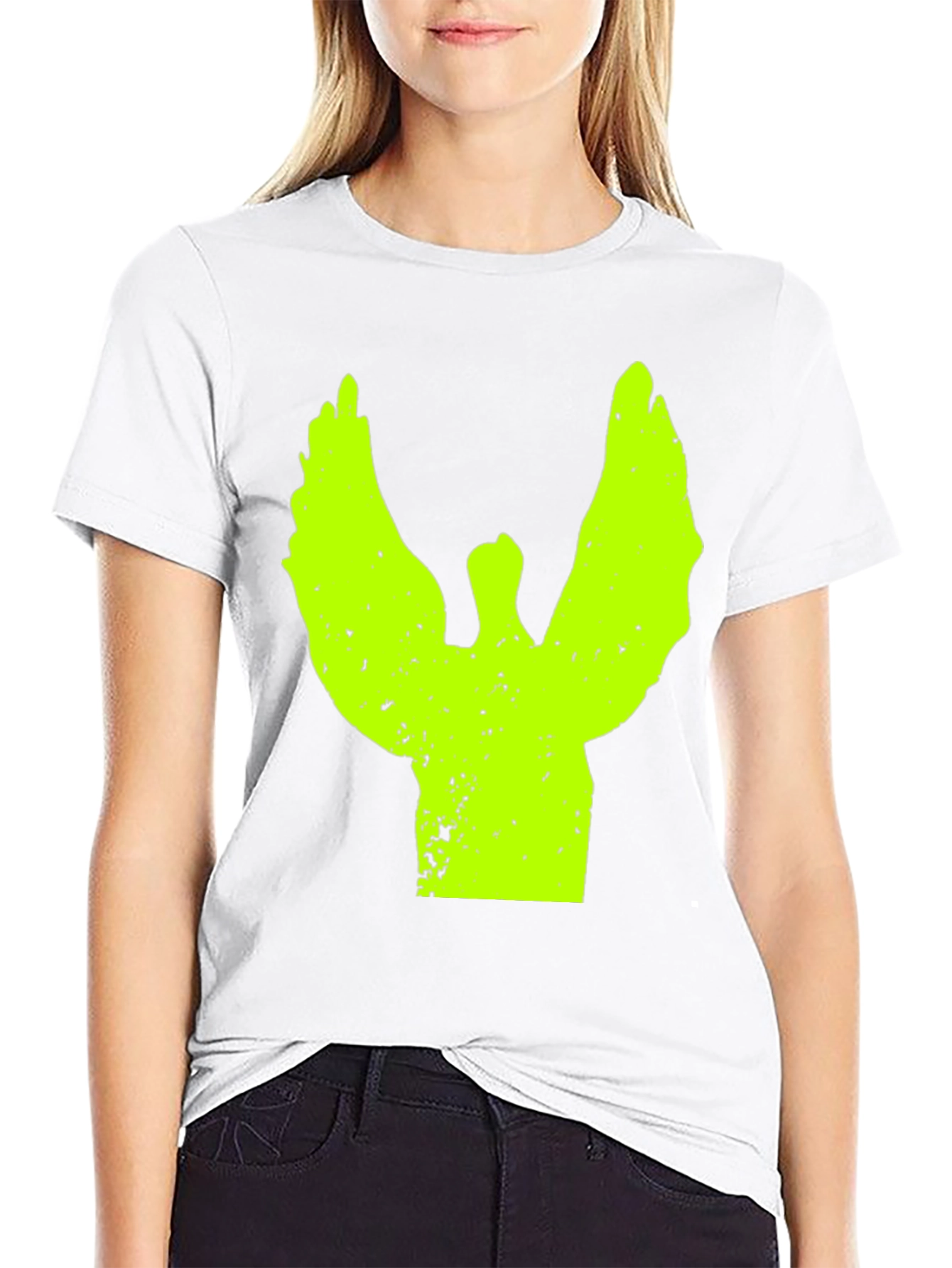 Neon Angel Graphic Print Black T-Shirt