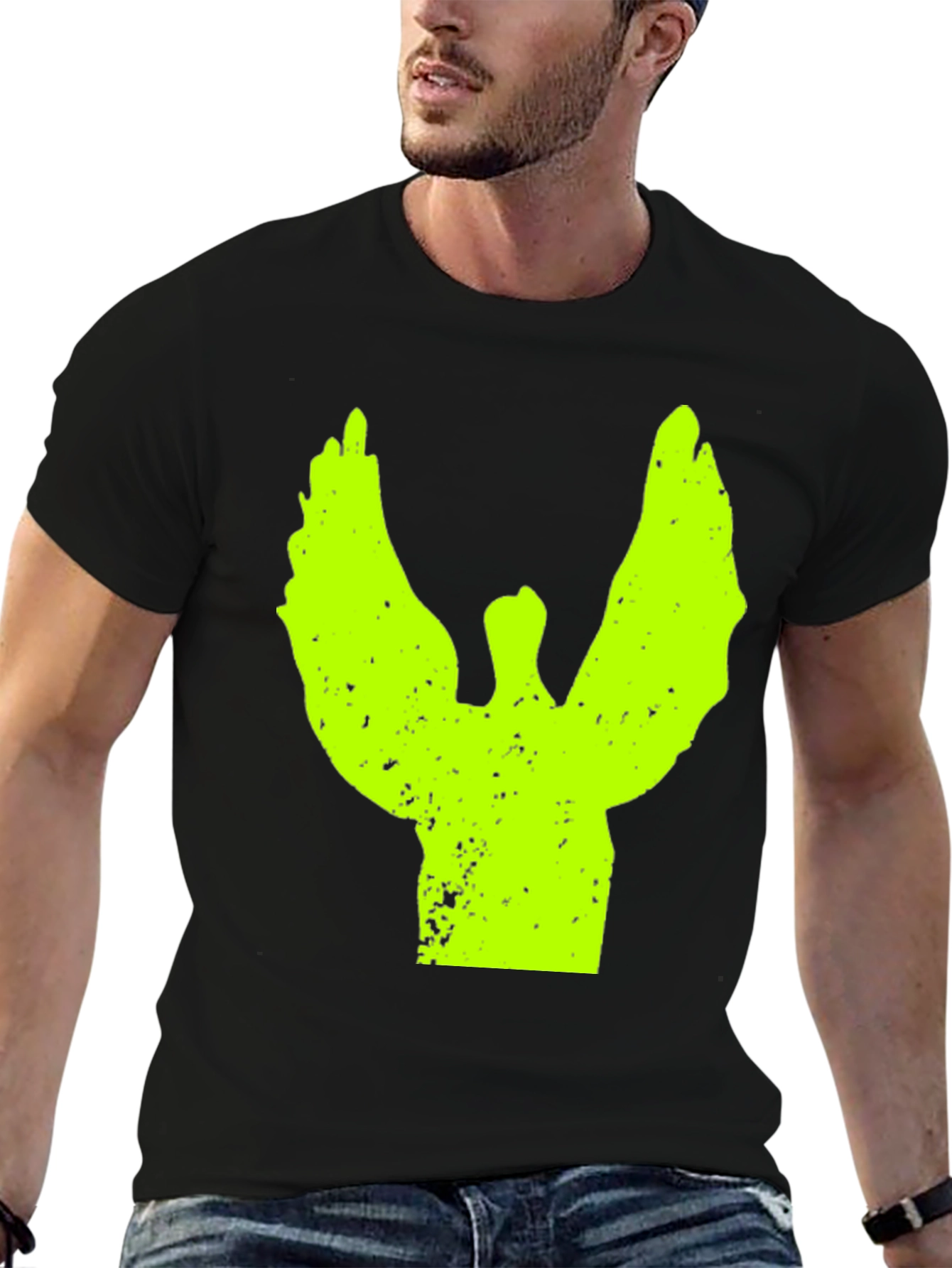 Neon Angel Graphic Print Black T-Shirt