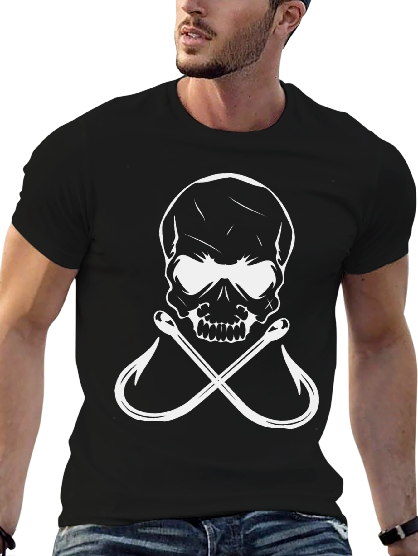 Skull & Hooks Graphic Tee - Black Cotton T-Shirt