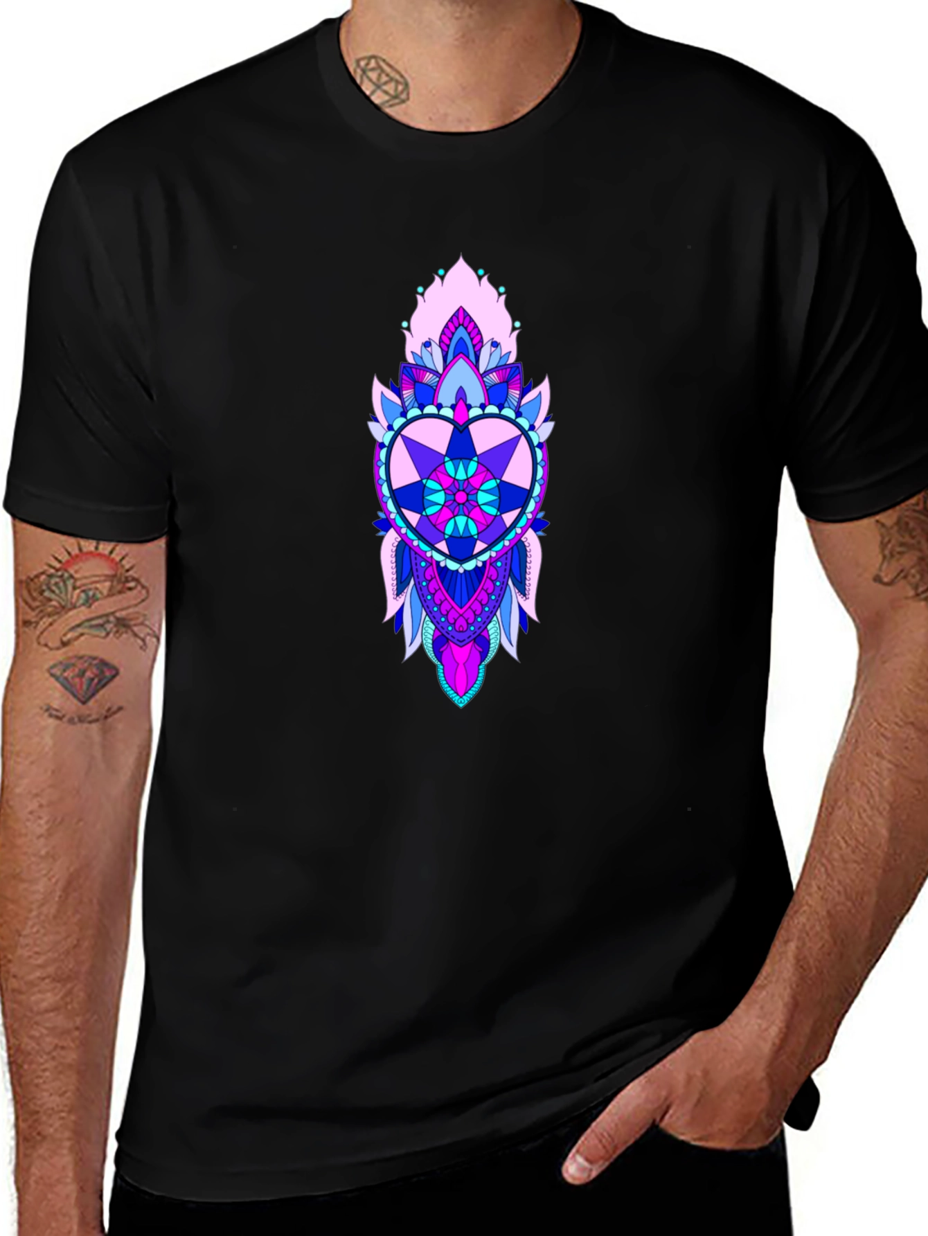 Heart Mandala Graphic Print Black Tee