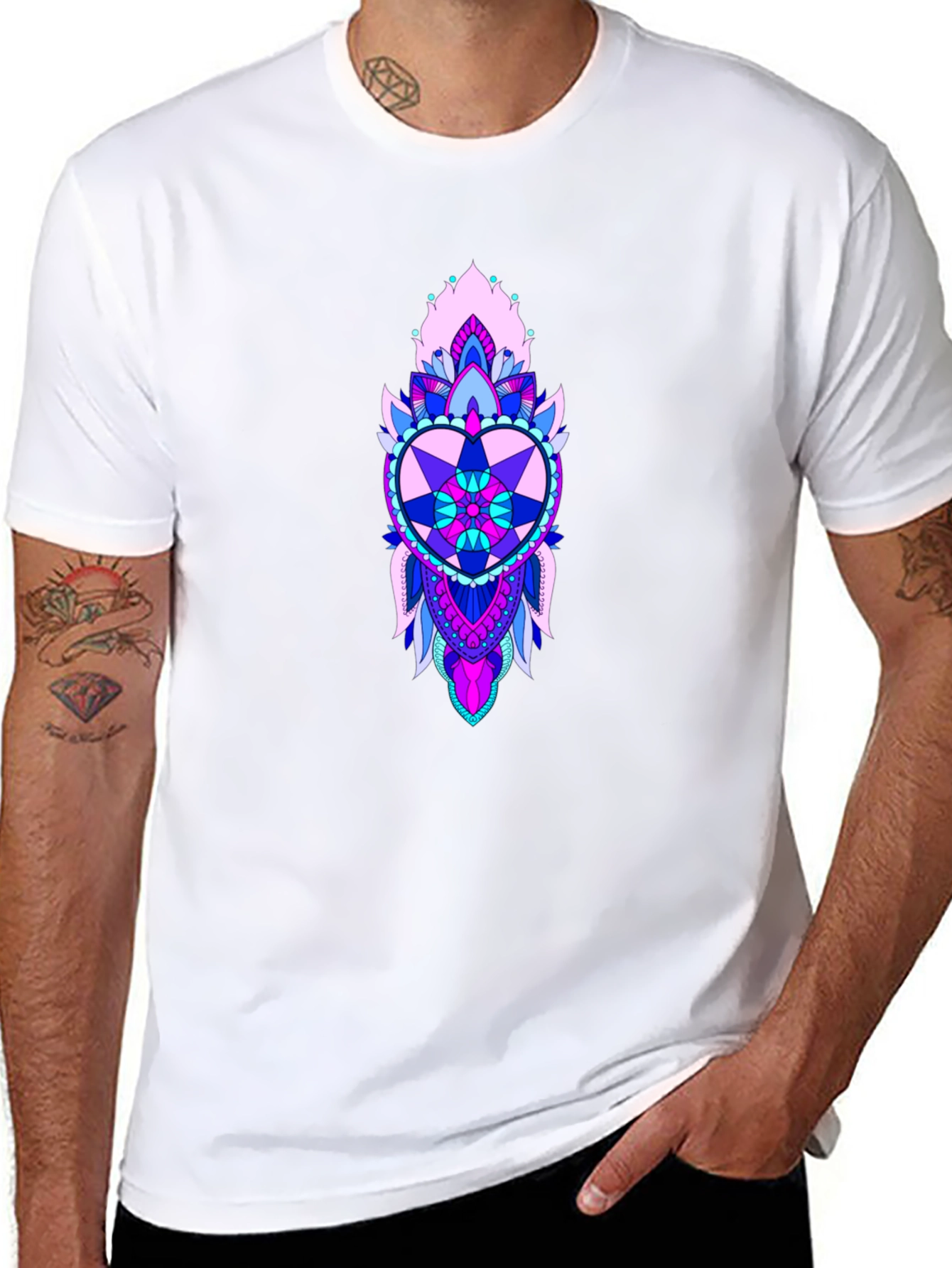 Heart Mandala Graphic Print Black Tee