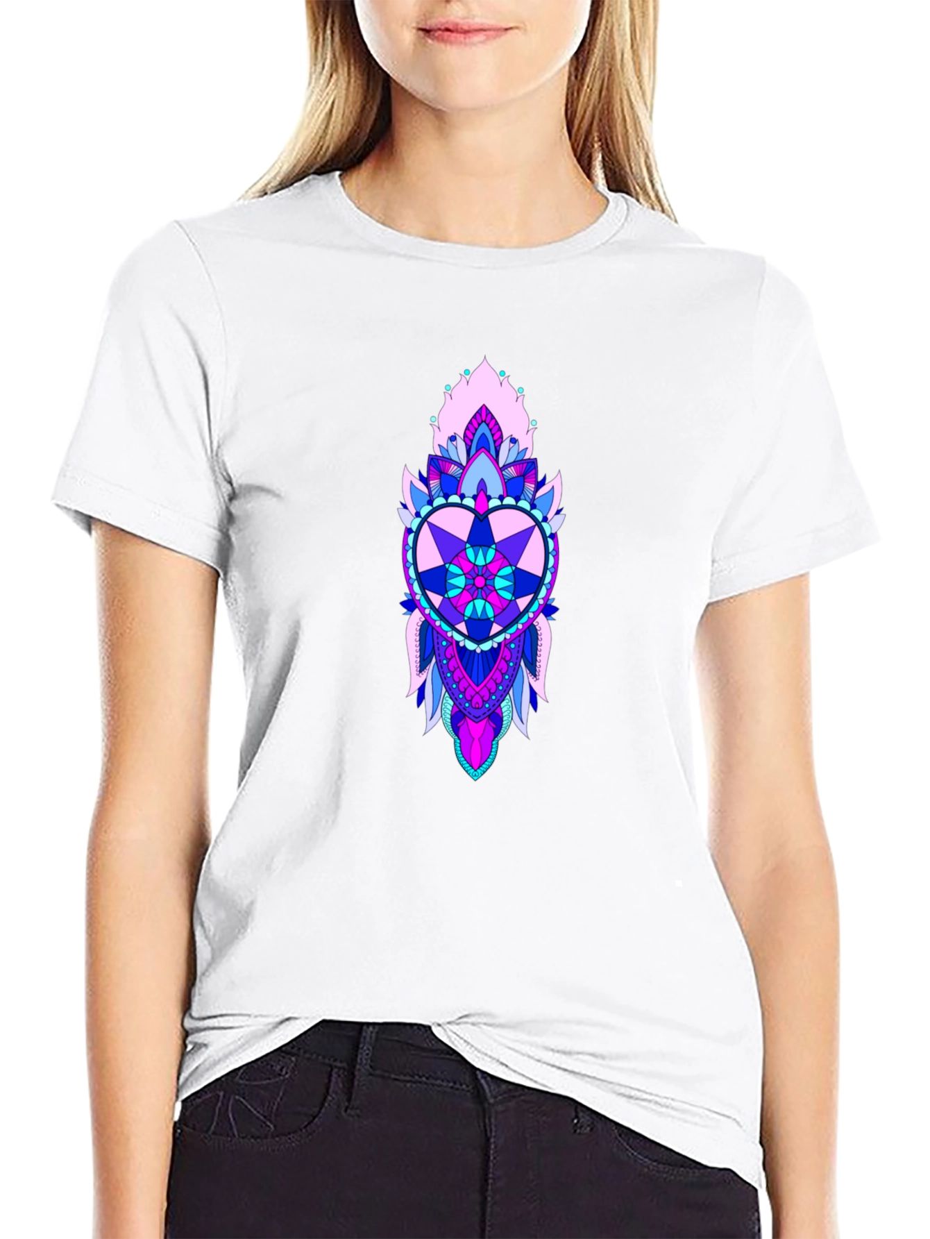 Heart Mandala Graphic Print Black Tee