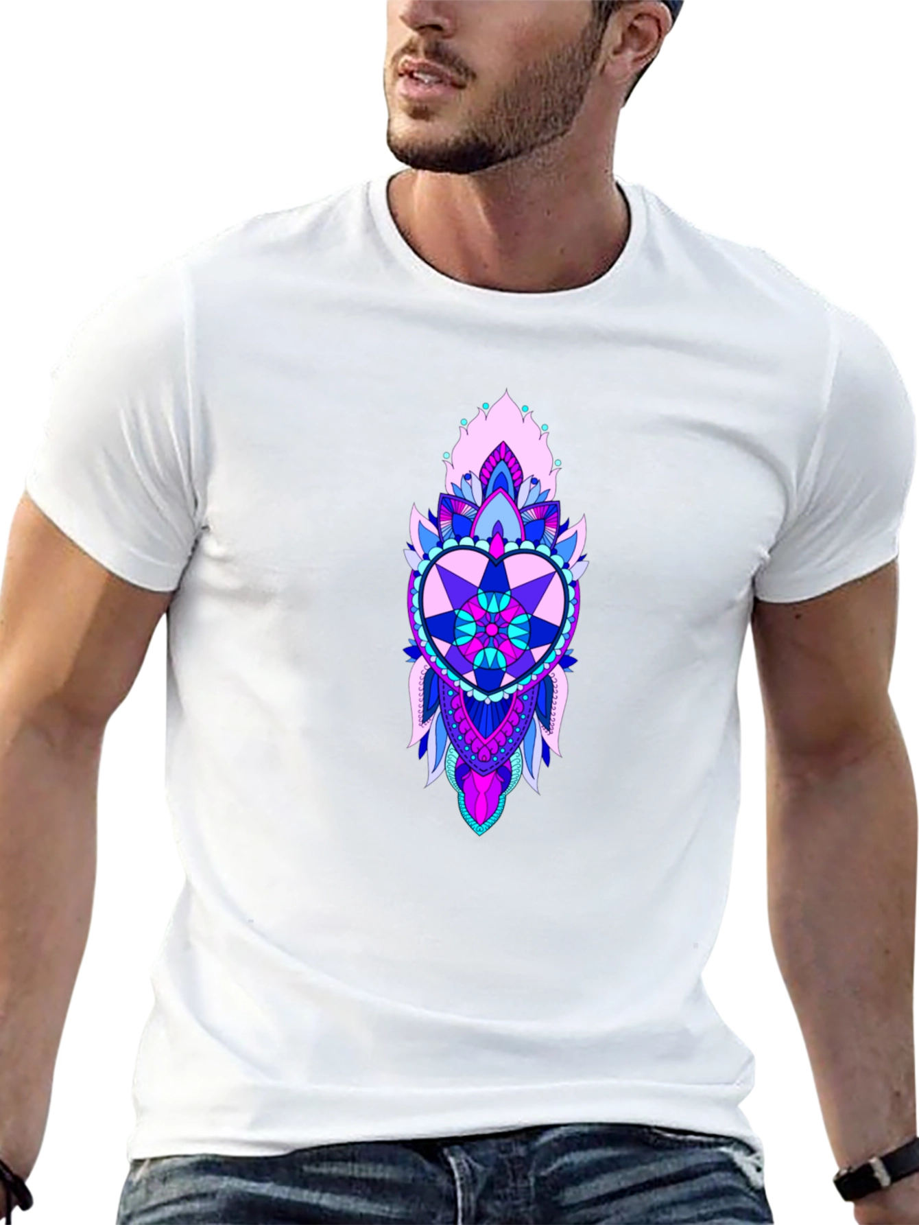 Heart Mandala Graphic Print Black Tee