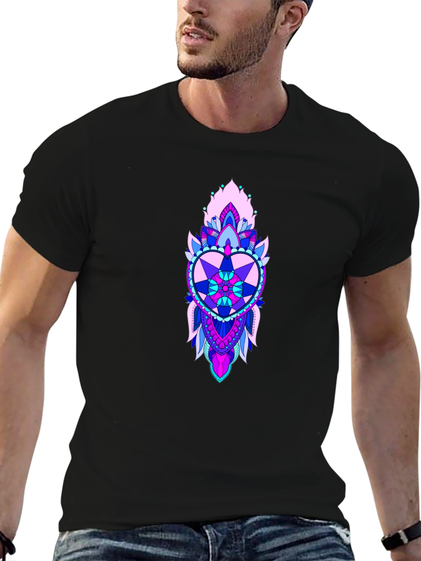Heart Mandala Graphic Print Black Tee