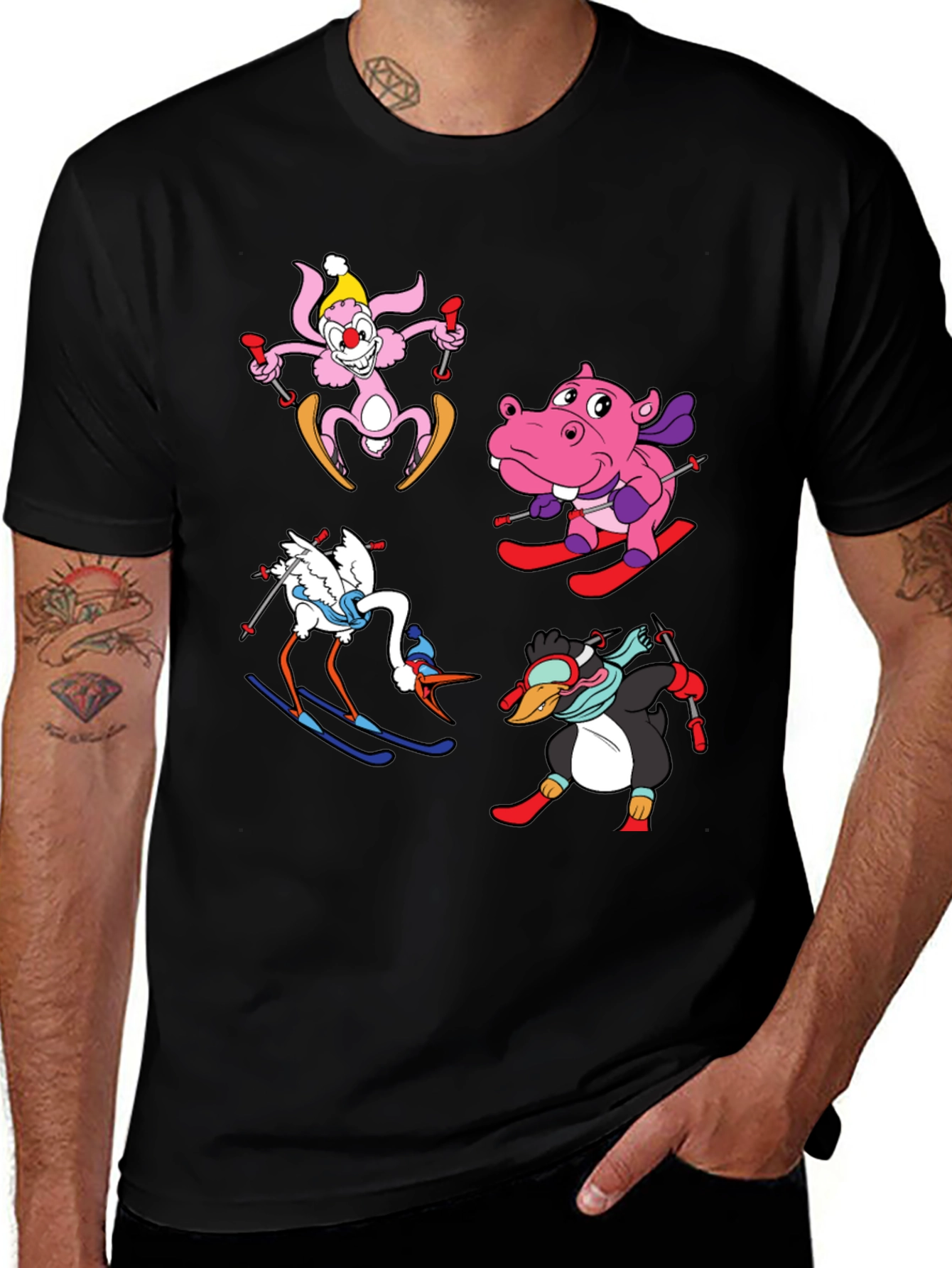 Skiing Animal Cartoon T-Shirt
