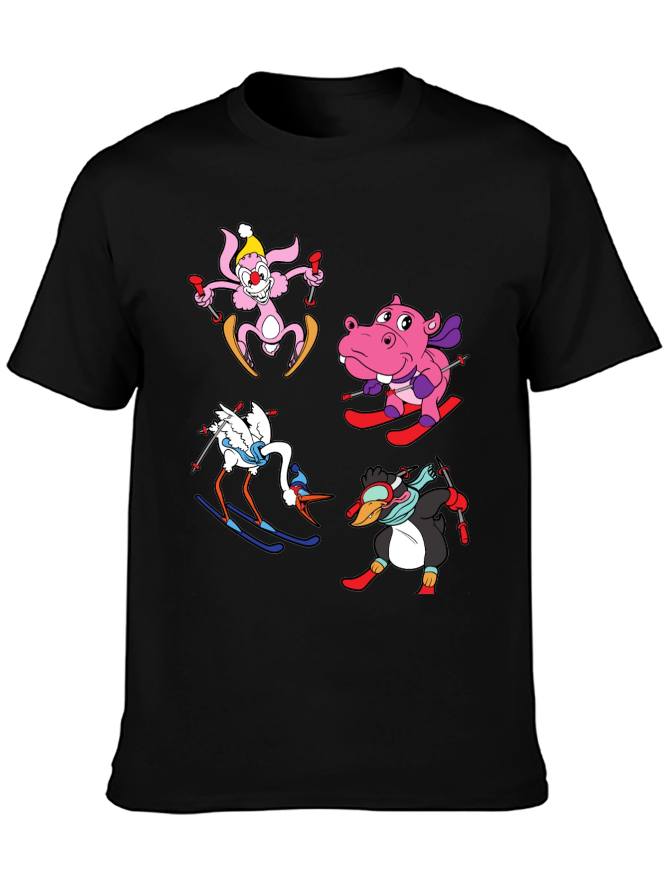 Skiing Animal Cartoon T-Shirt