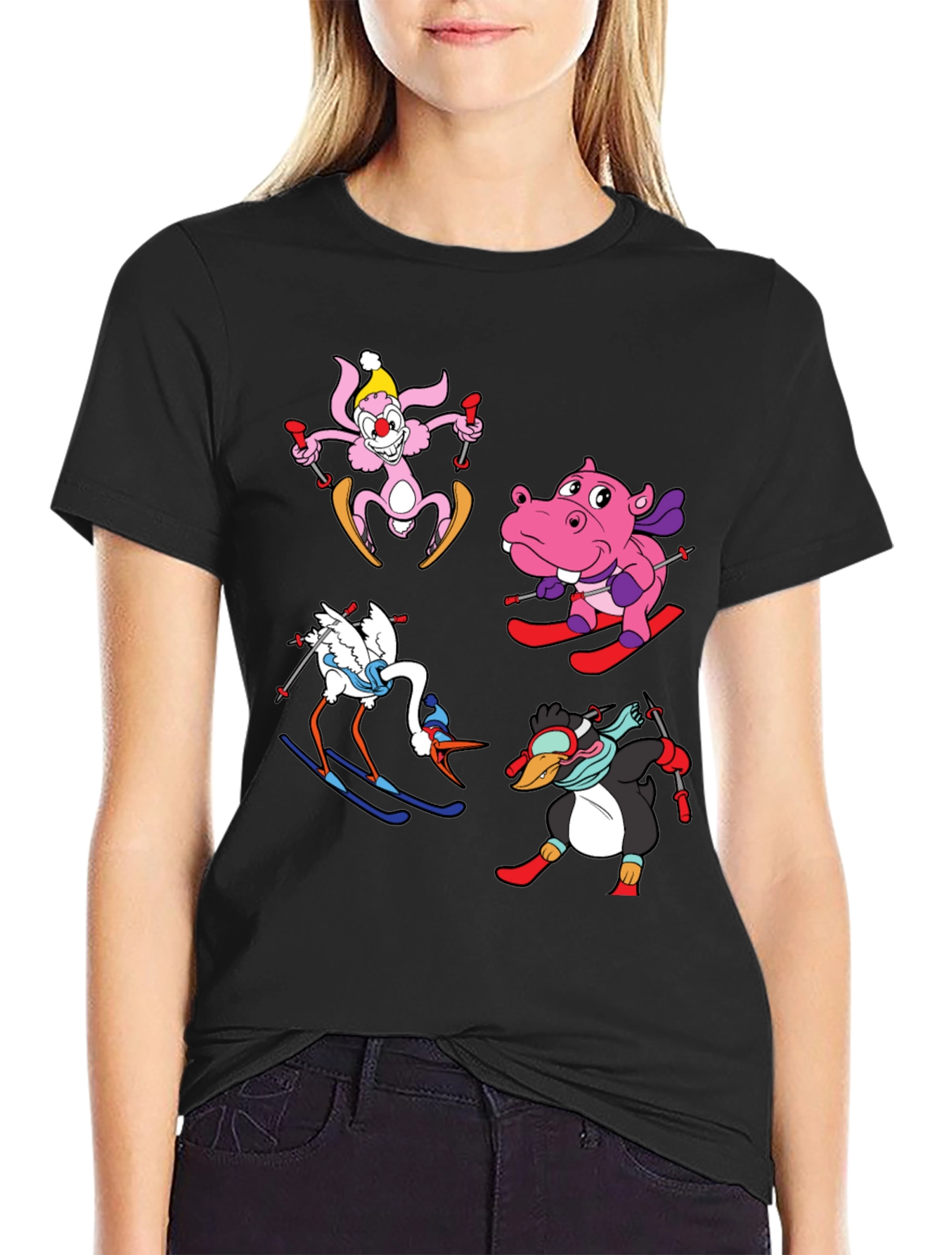 Skiing Animal Cartoon T-Shirt