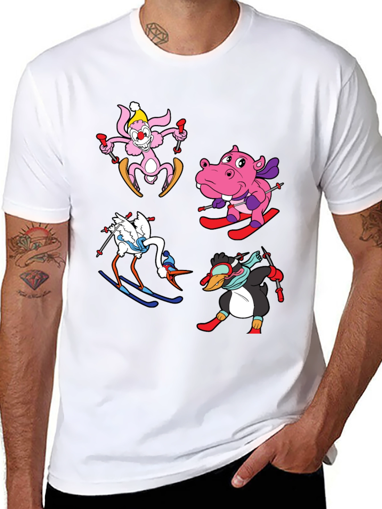 Skiing Animal Cartoon T-Shirt