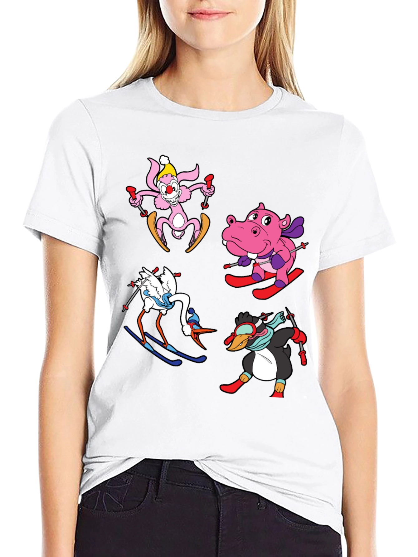 Skiing Animal Cartoon T-Shirt