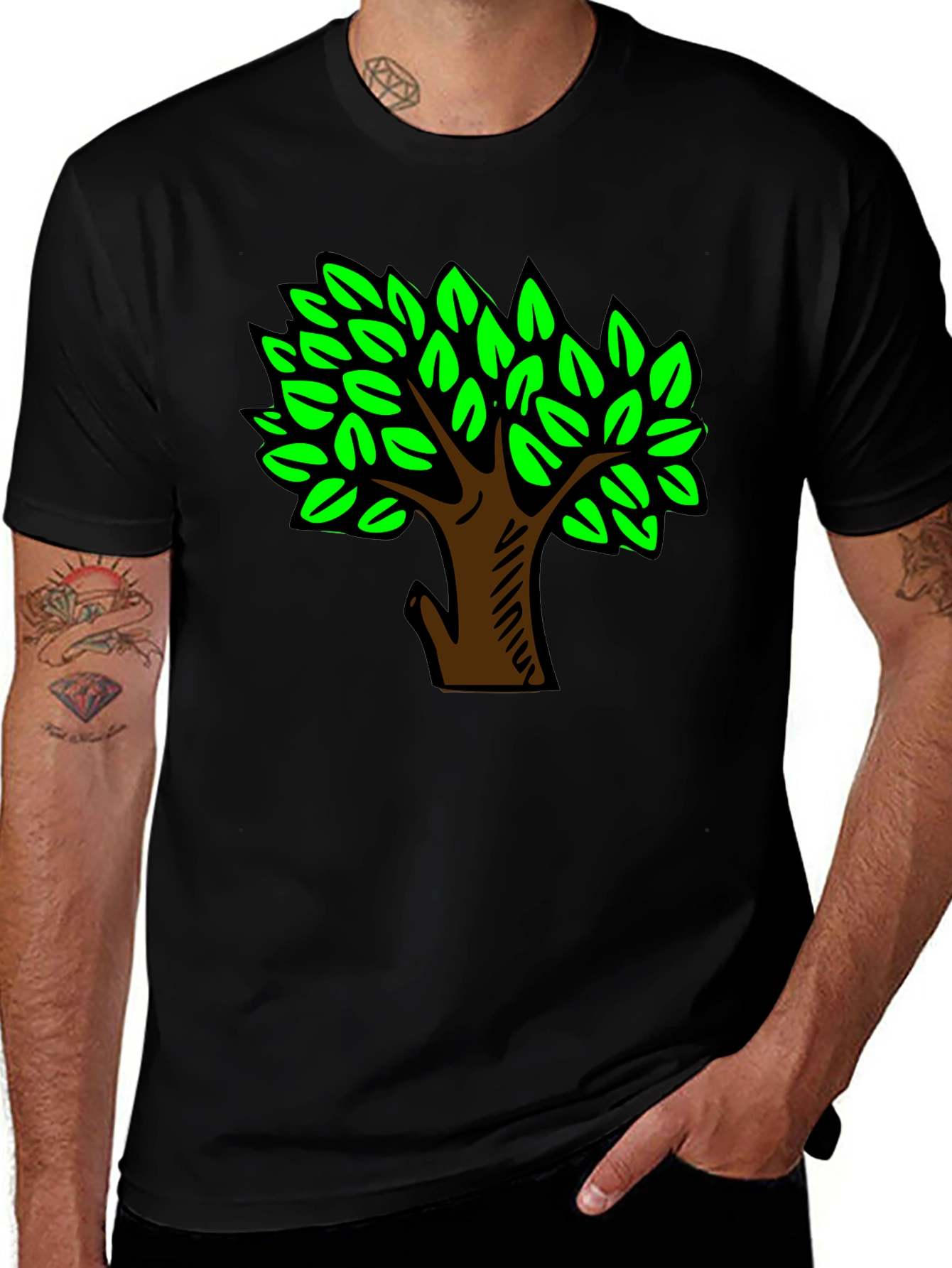 Black T-Shirt with Green Tree Design