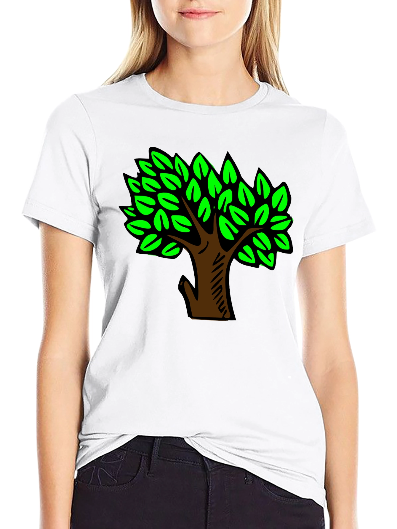 Black T-Shirt with Green Tree Design