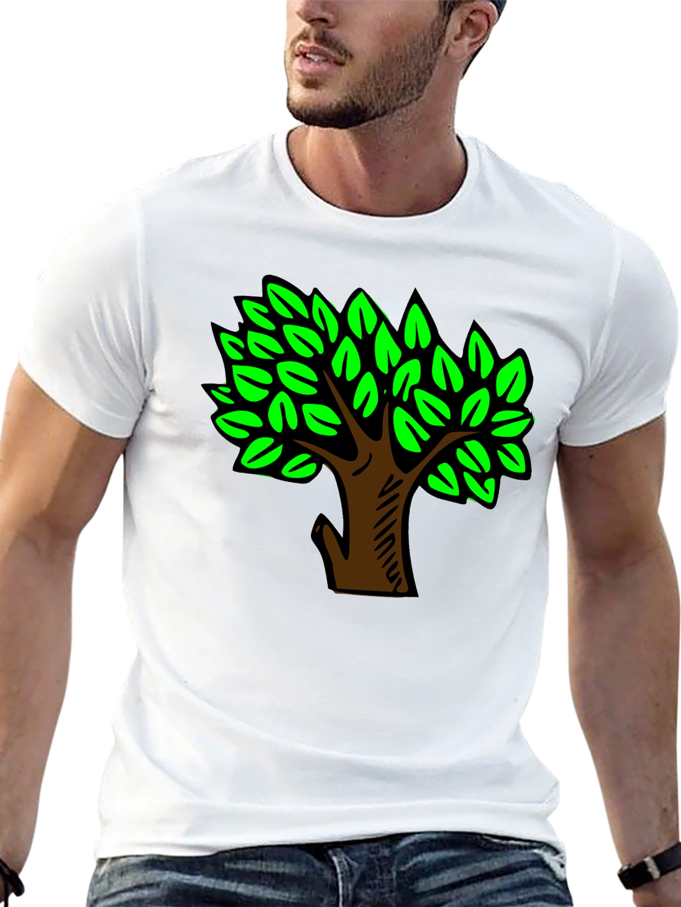 Black T-Shirt with Green Tree Design