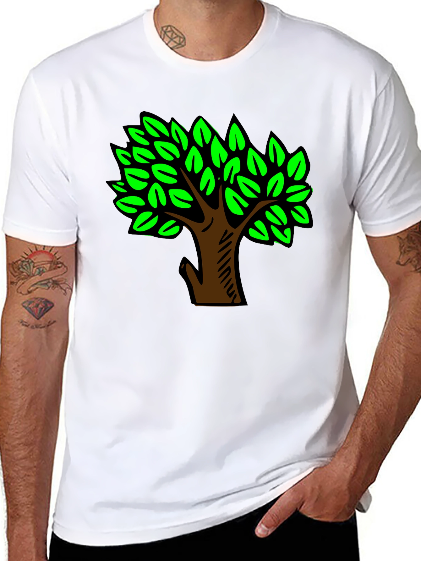 Black T-Shirt with Green Tree Design
