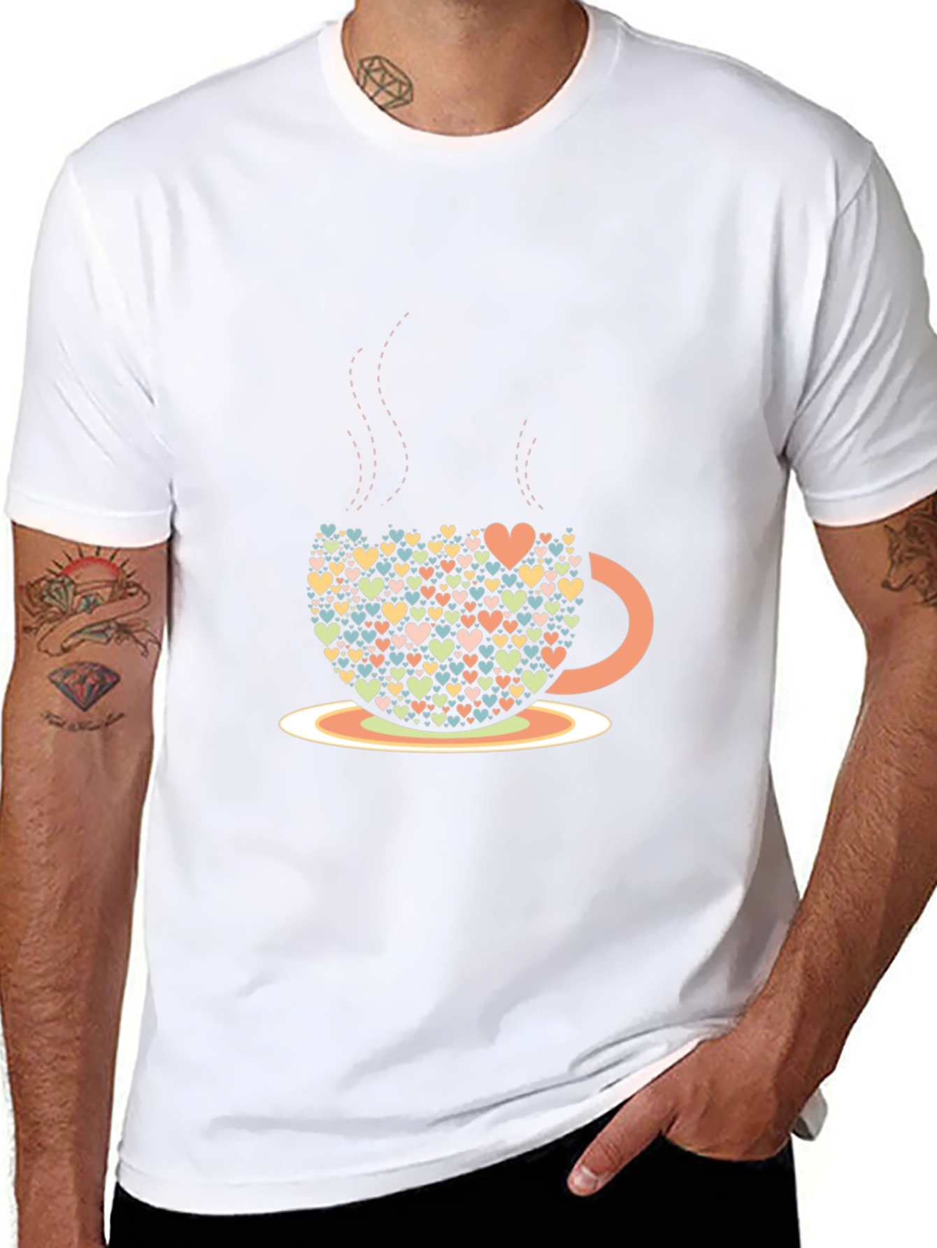 Heart Coffee Cup Graphic Tee - Black T-Shirt