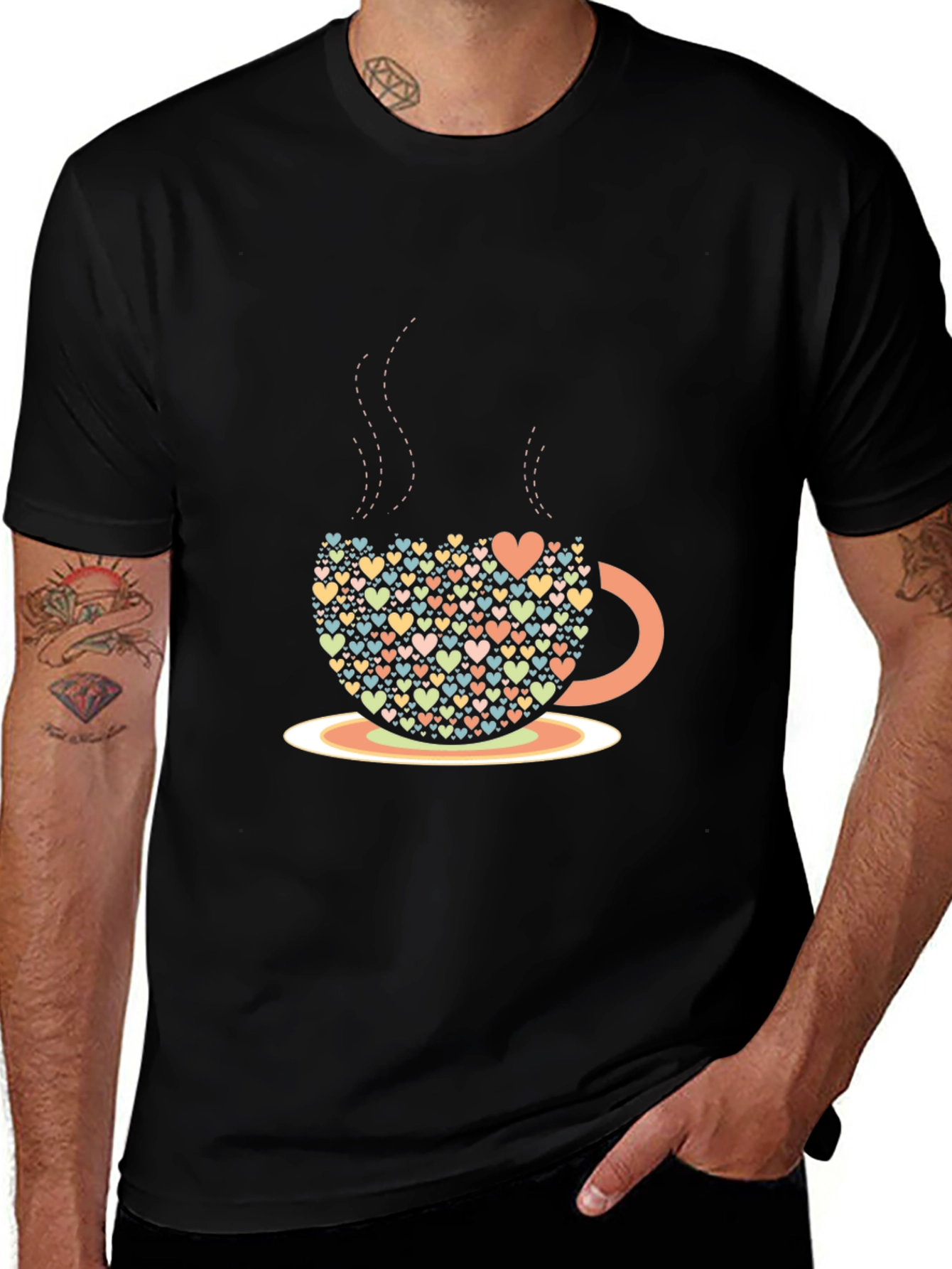 Heart Coffee Cup Graphic Tee - Black T-Shirt