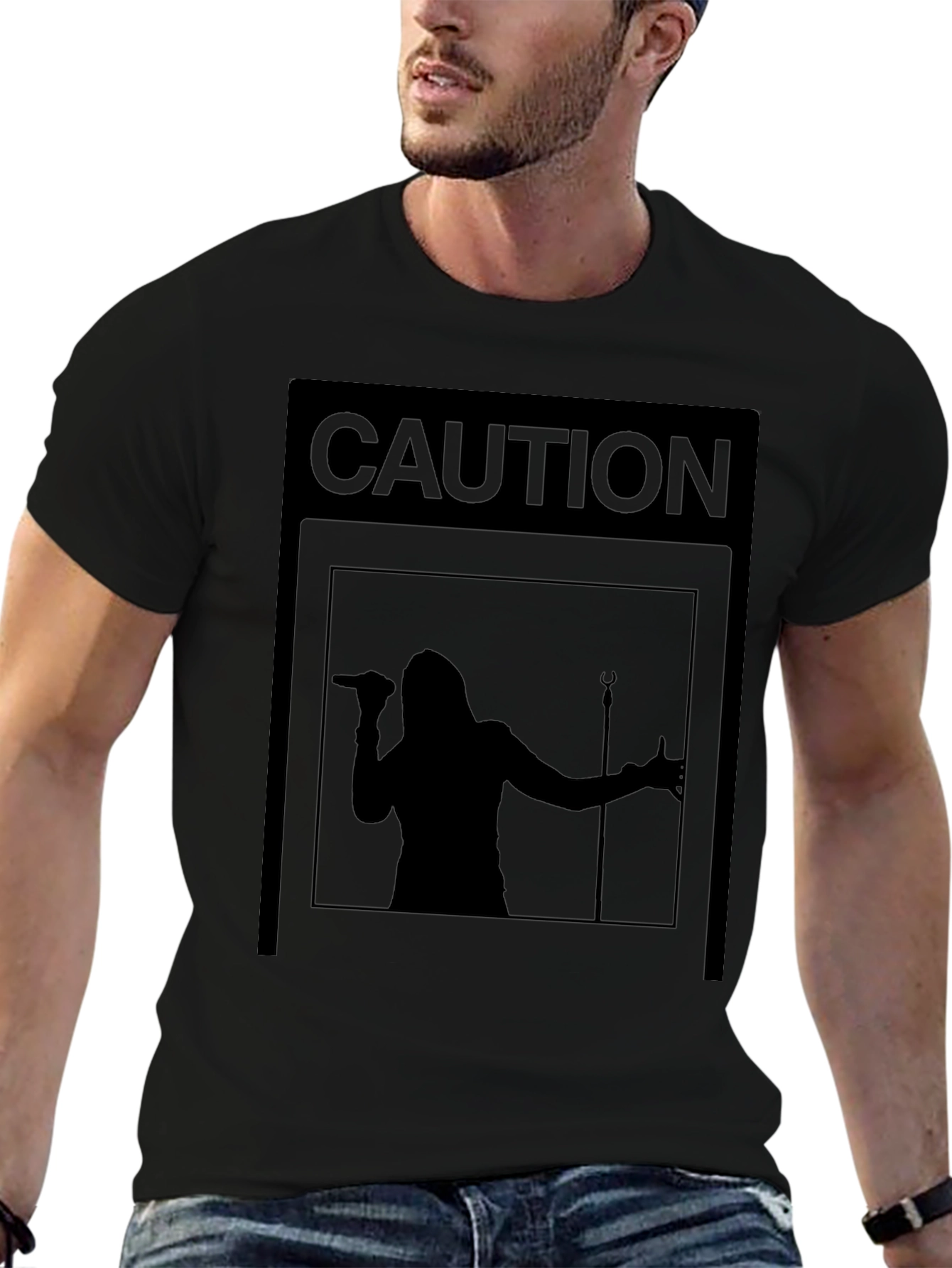 Caution Singer Graphic T-Shirt - Black