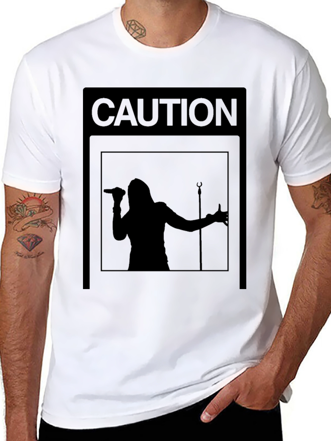Caution Singer Graphic T-Shirt - Black