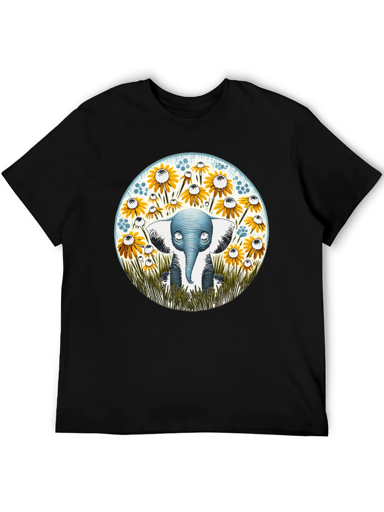 Elephant & Sunflower Graphic Tee - Whimsical Comfort