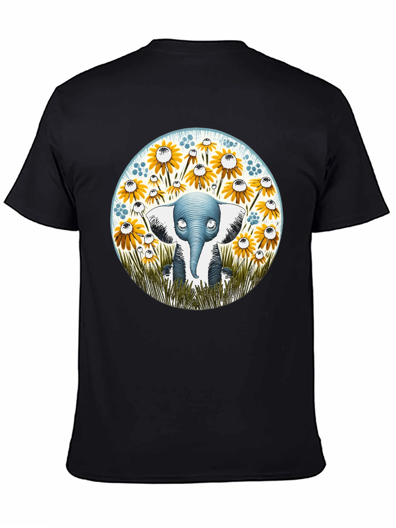 Elephant & Sunflower Graphic Tee - Whimsical Comfort