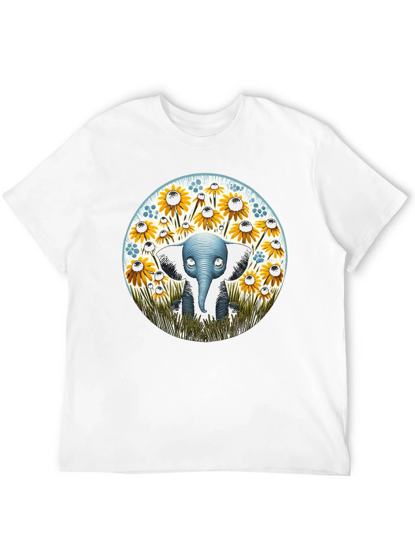 Elephant & Sunflower Graphic Tee - Whimsical Comfort
