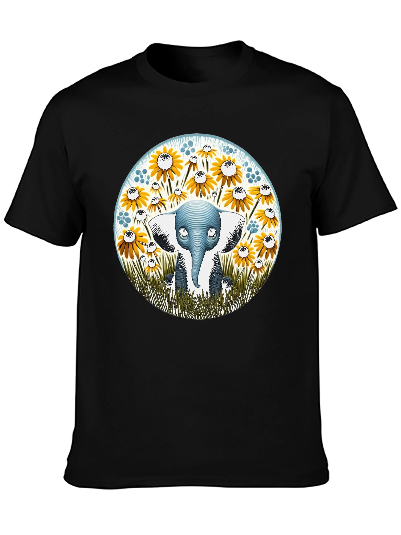 Elephant & Sunflower Graphic Tee - Whimsical Comfort