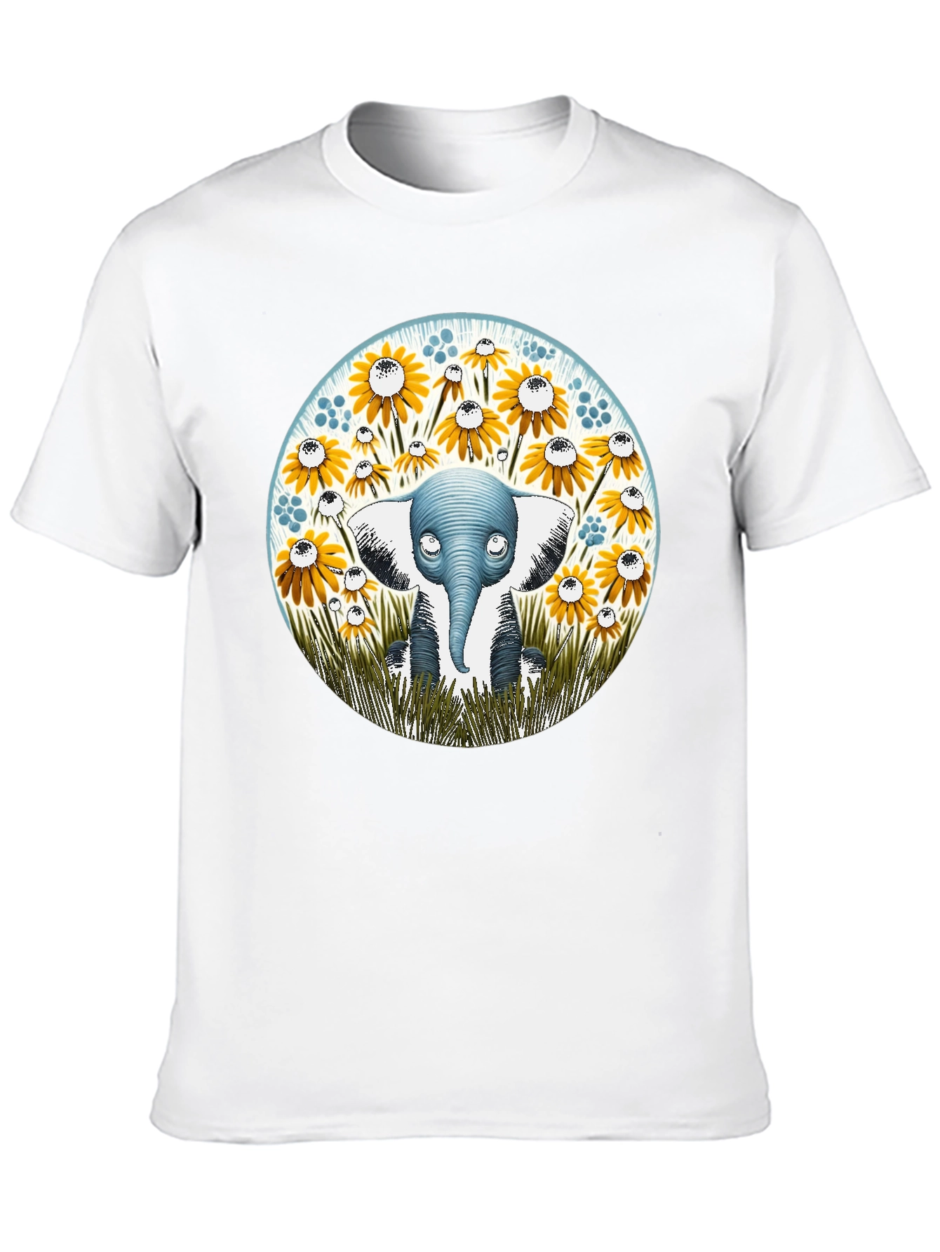 Elephant & Sunflower Graphic Tee - Whimsical Comfort