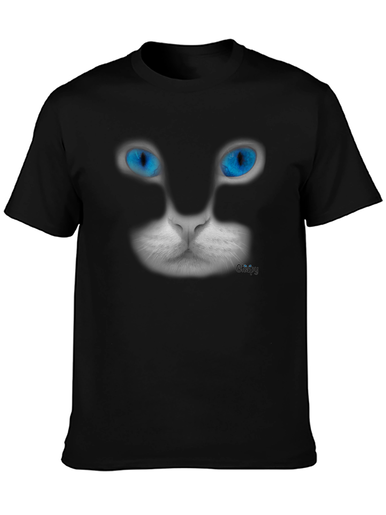 Blue-Eyed Cat Graphic Tee - Mens Black T-Shirt