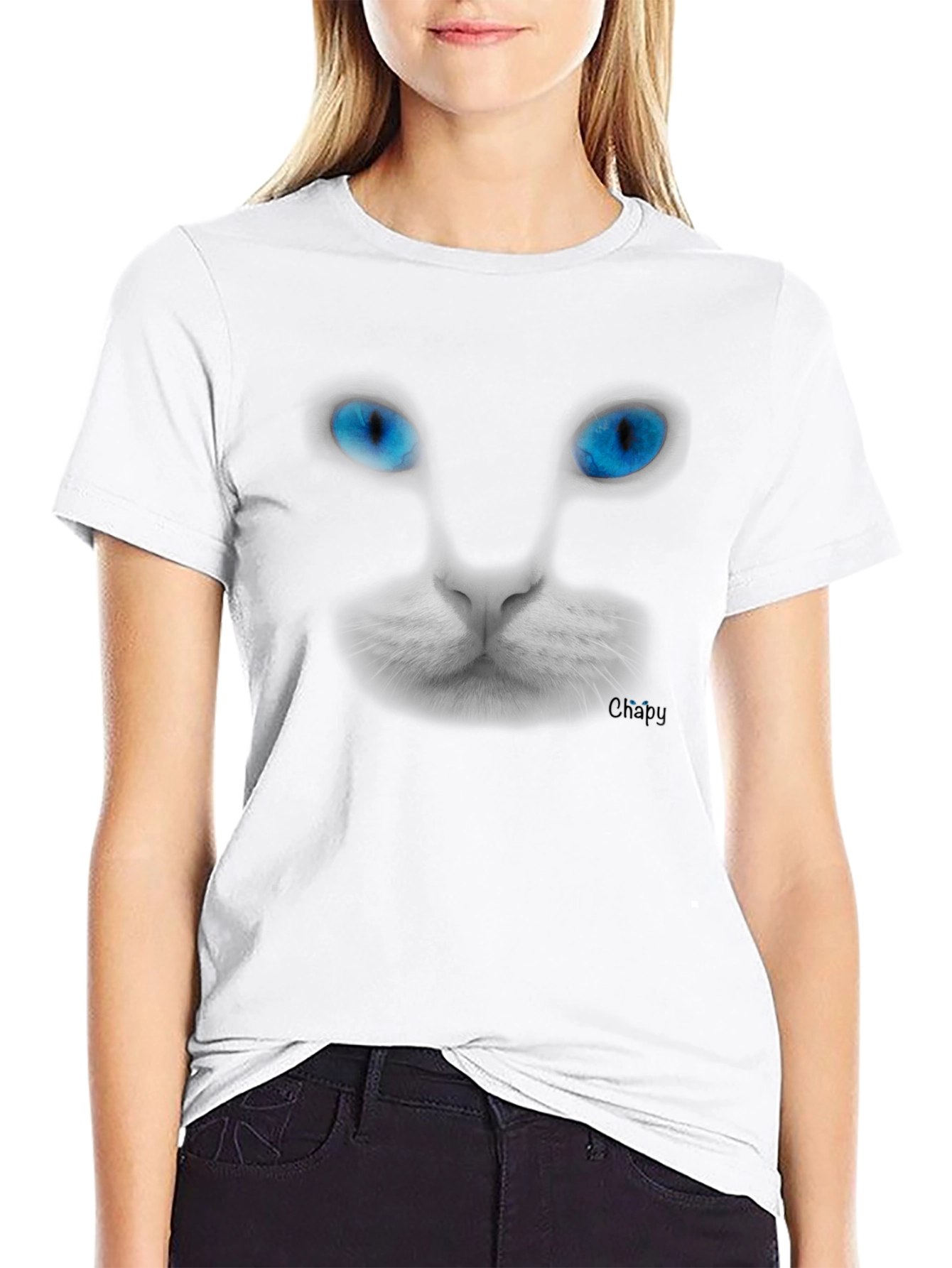 Blue-Eyed Cat Graphic Tee - Mens Black T-Shirt