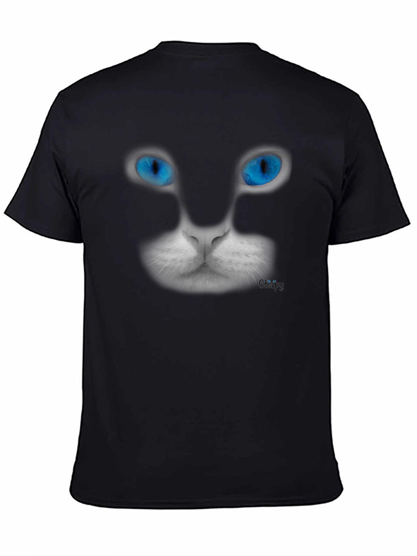 Blue-Eyed Cat Graphic Tee - Mens Black T-Shirt