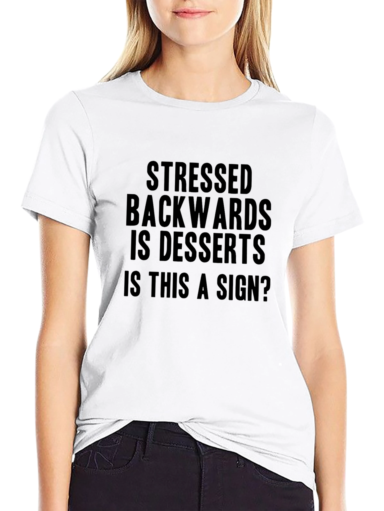 Stressed Backwards Desserts Black Graphic T-Shirt
