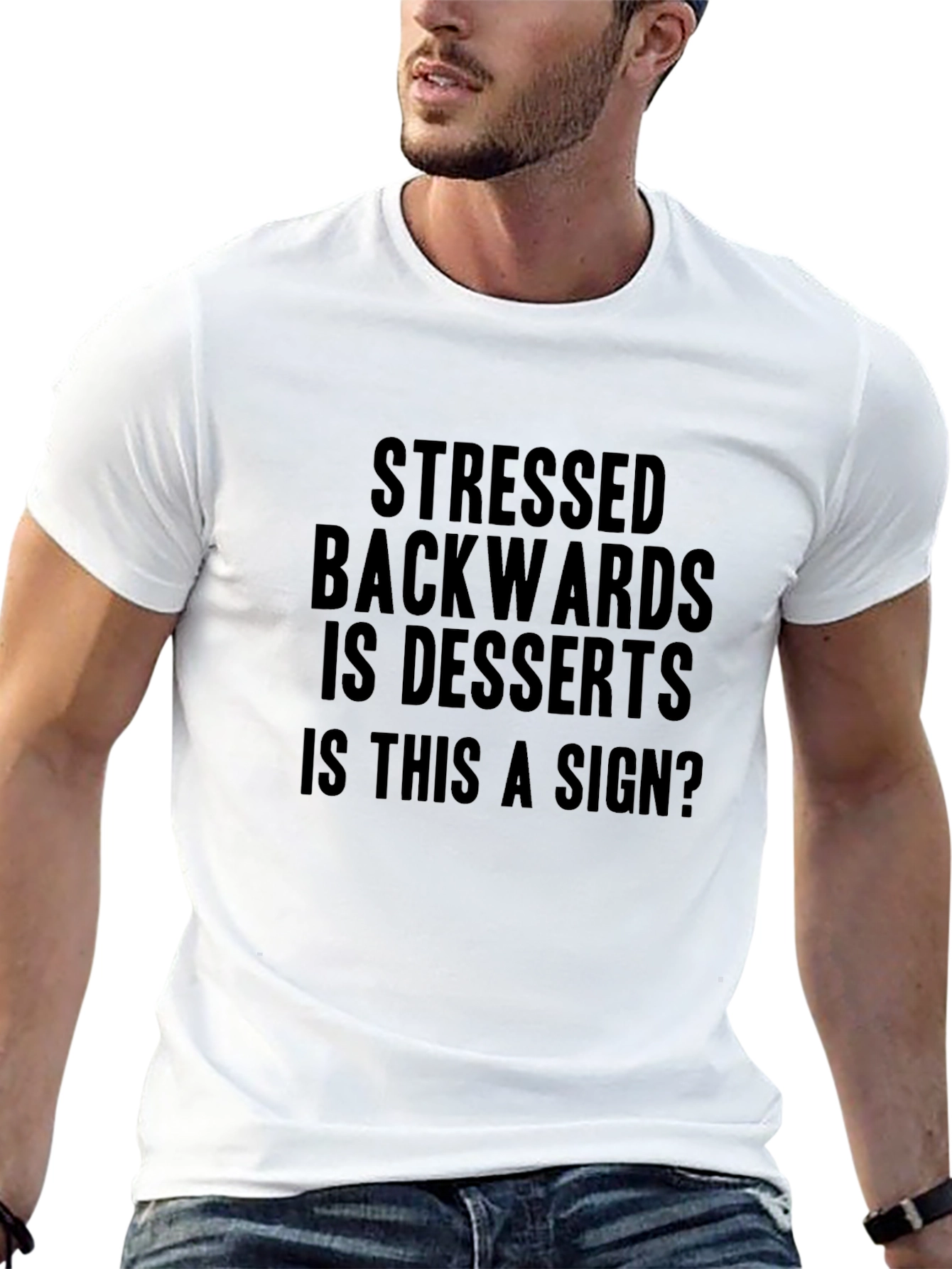 Stressed Backwards Desserts Black Graphic T-Shirt