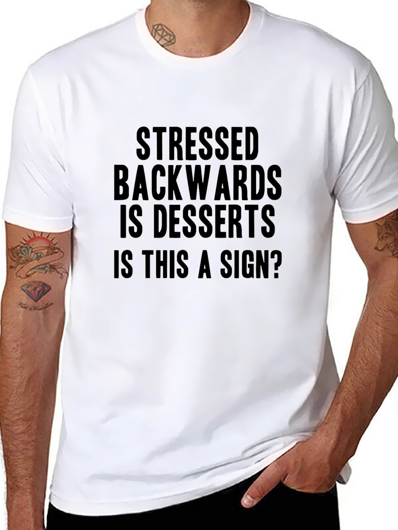 Stressed Backwards Desserts Black Graphic T-Shirt