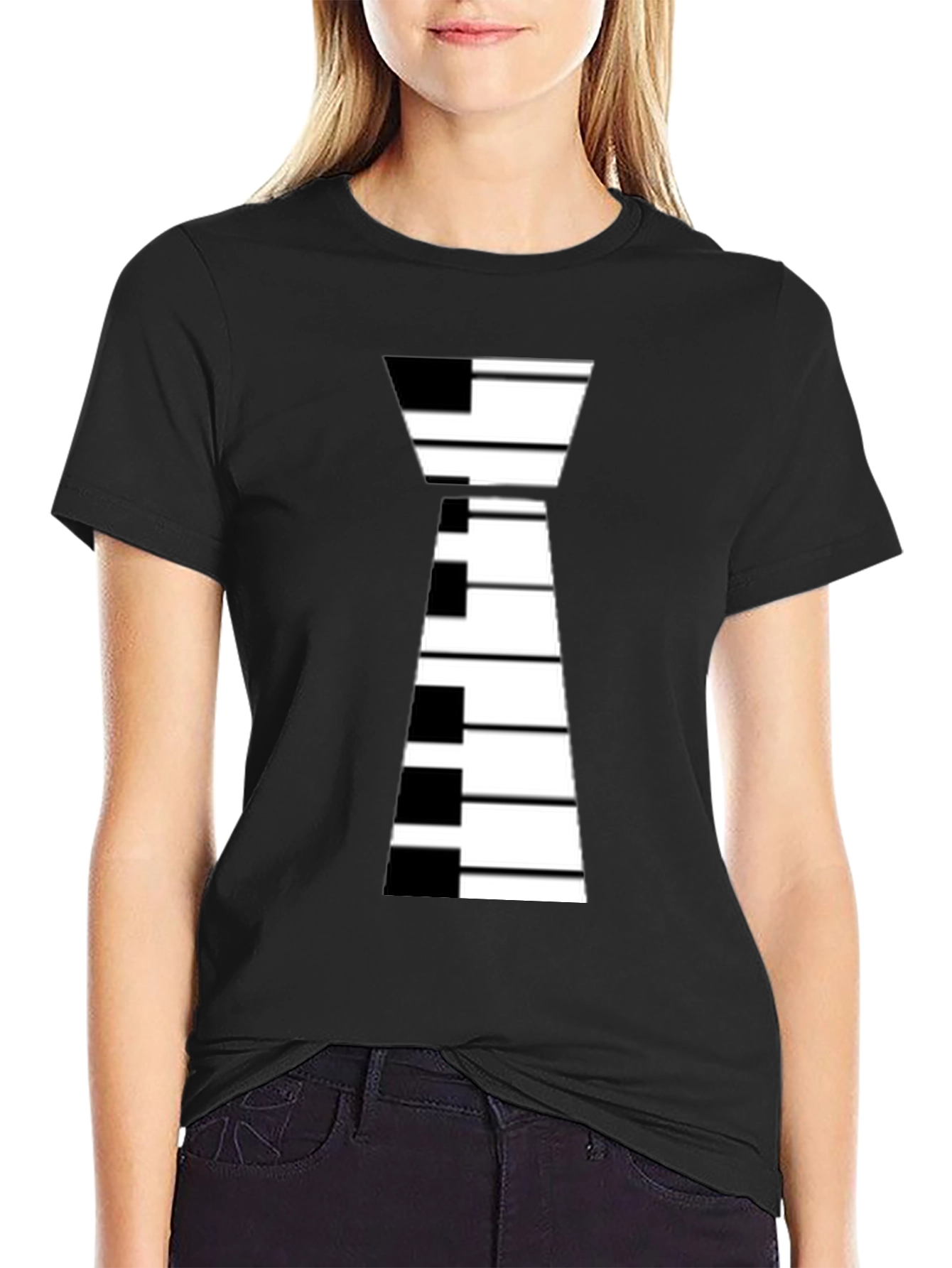Piano Keys Tie Graphic Black T-Shirt