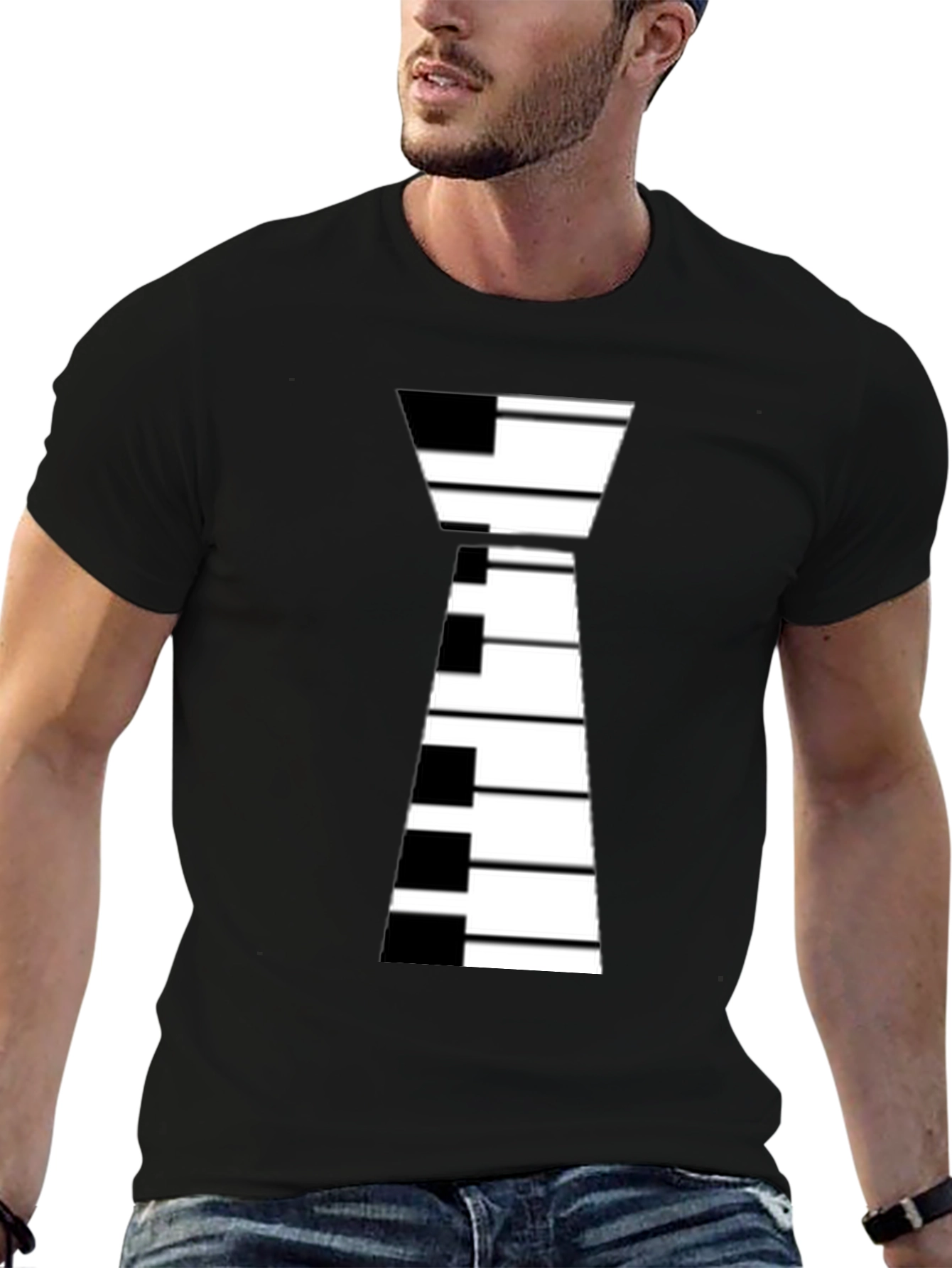 Piano Keys Tie Graphic Black T-Shirt