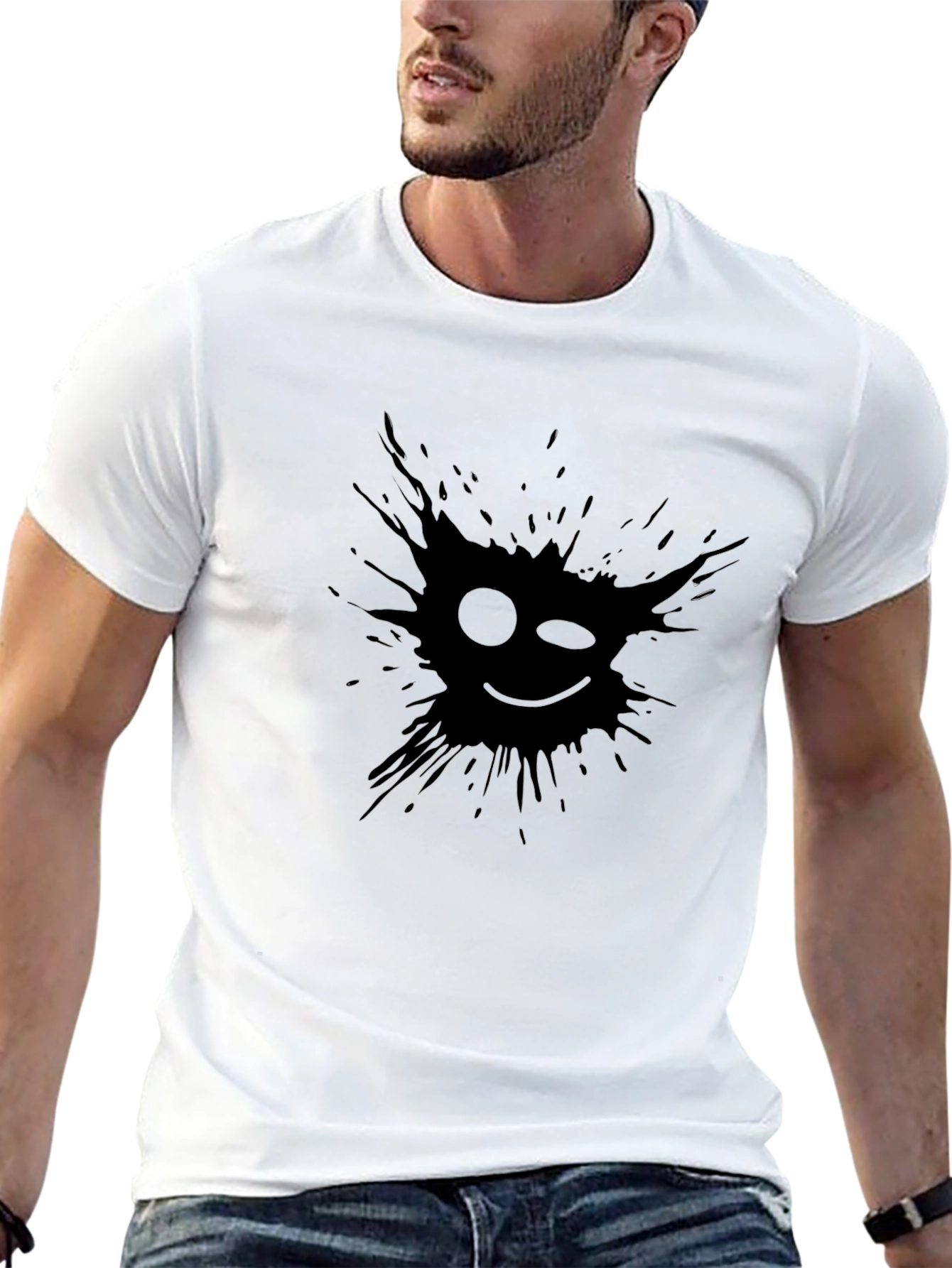 Mens Black T-Shirt - Graphic Wink Face