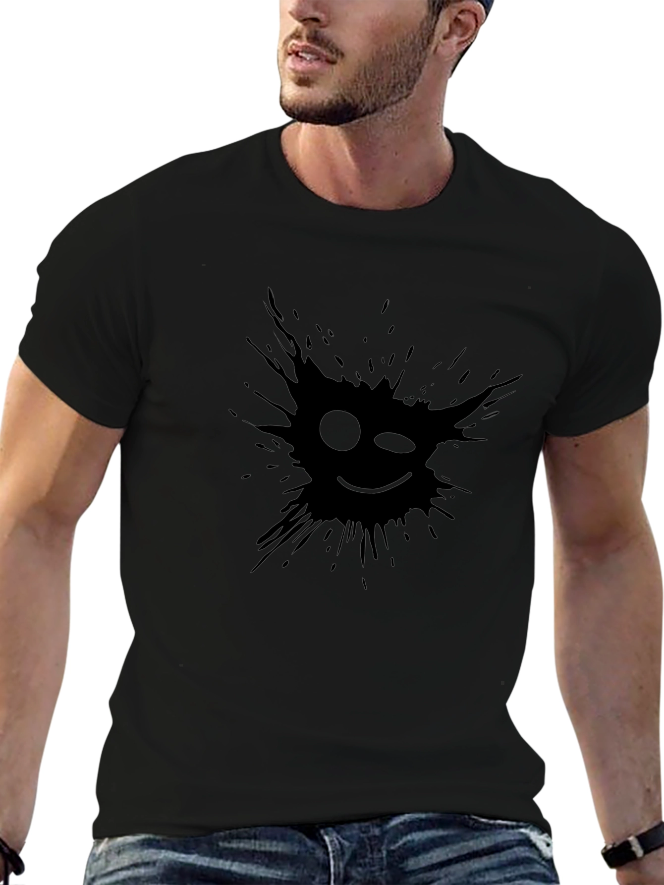 Mens Black T-Shirt - Graphic Wink Face